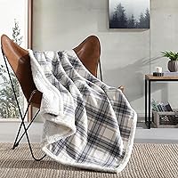 Eddie Bauer Edgewood Plaid Grey Throw Blanket - Ultra-Soft Brushed Fleece & Plush Sherpa, Cozy 50x60 for Couch & Bed