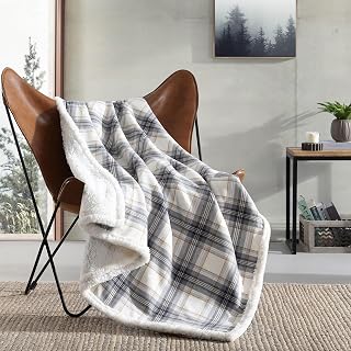 Eddie Bauer Edgewood Plaid Grey Throw Blanket - Ultra-Soft Brushed Fleece & Plush Sherpa, Cozy 50x60 for Couch & Bed