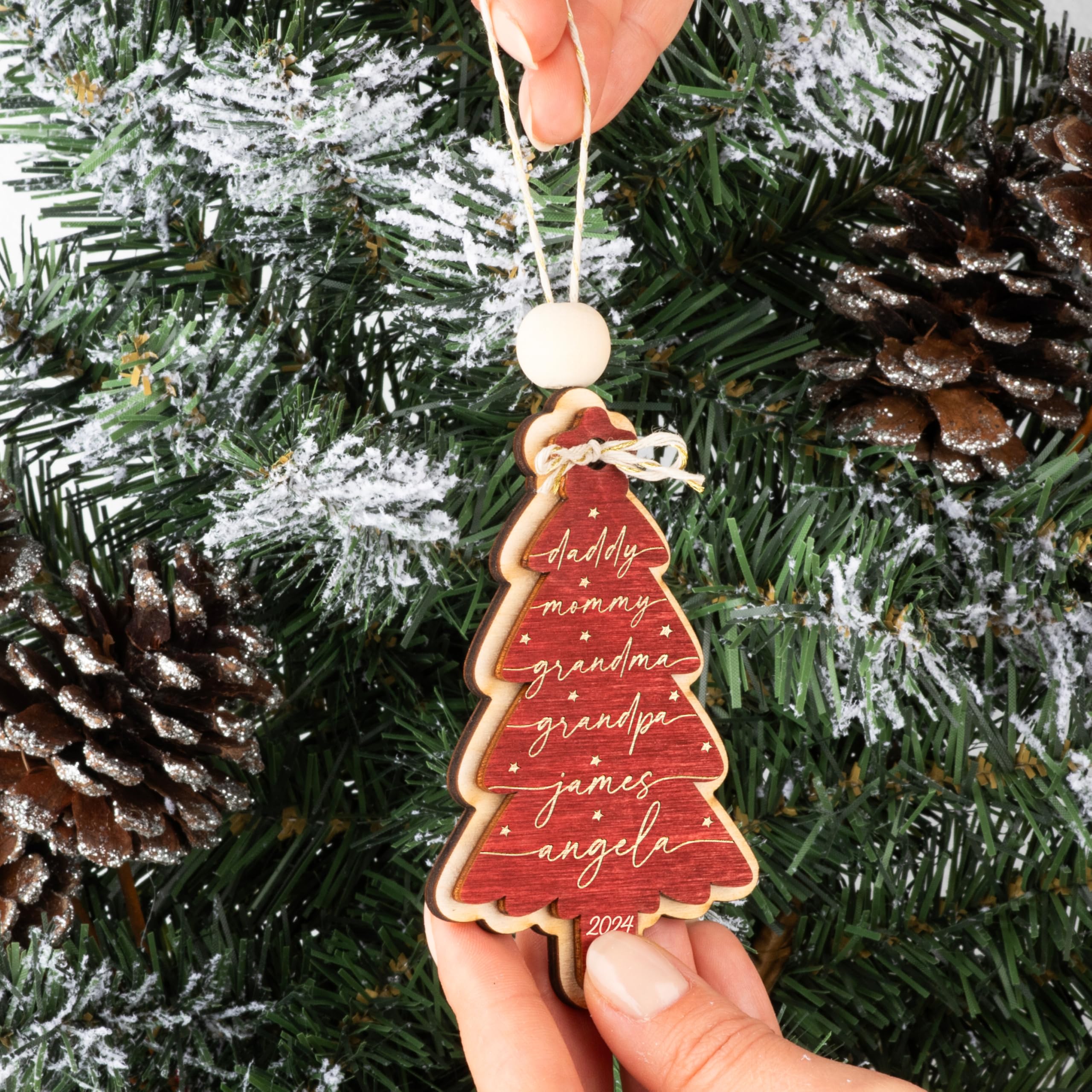 Personalized Christmas Tree Ornament with Names, Double Layer Thick Plywood Ornament, Family Tree Christmas Ornament 2024, 3 Colors, Up to 6 Names, Custom Names Family Ornament for Christmas Tree