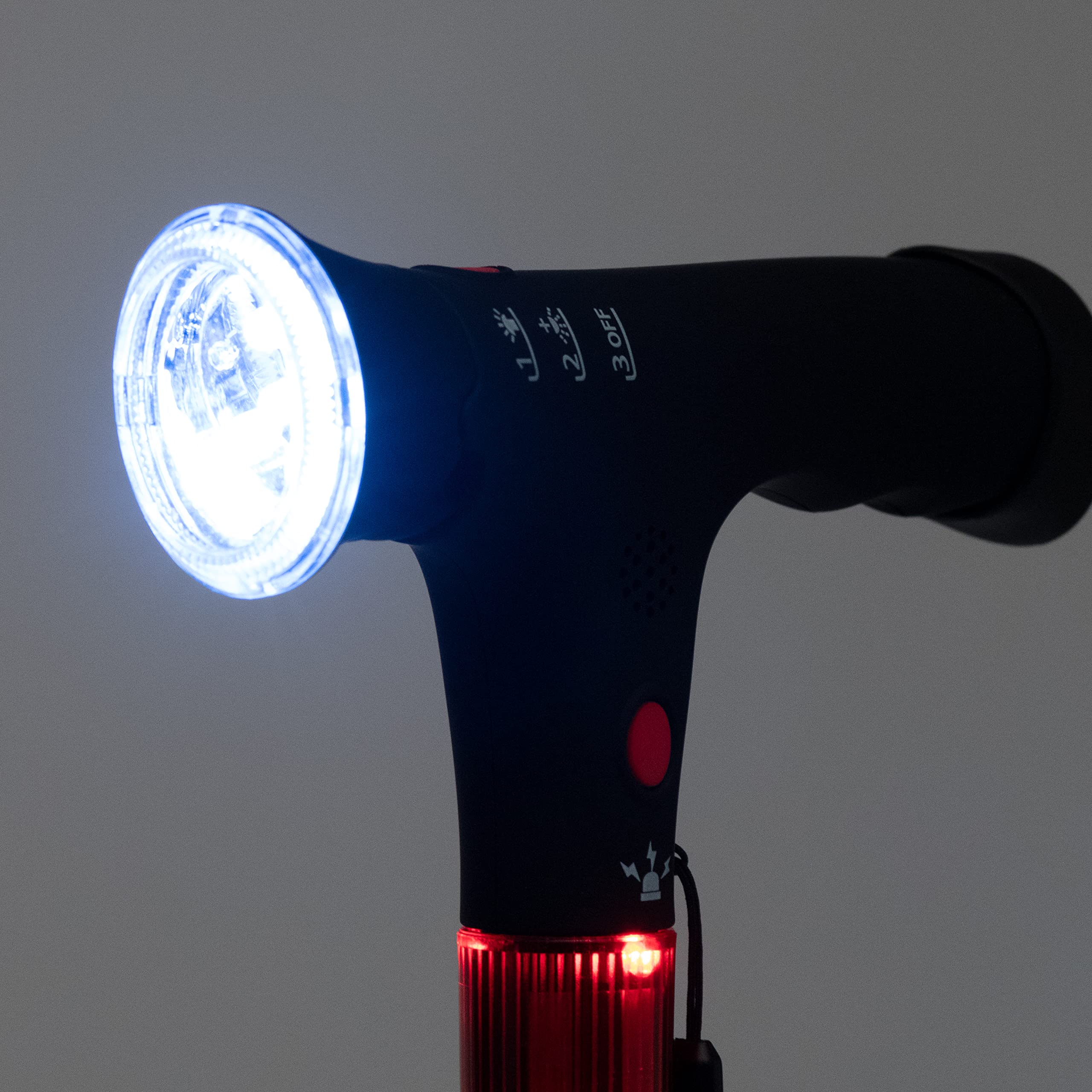 SPES - Bastone da Passeggio Regolabile con Luce a LED e Allarme Sonoro di Sicurezza - Elegante in Alluminio per Anziani e Disabili - a righe Blu Bianche. Bordeaux