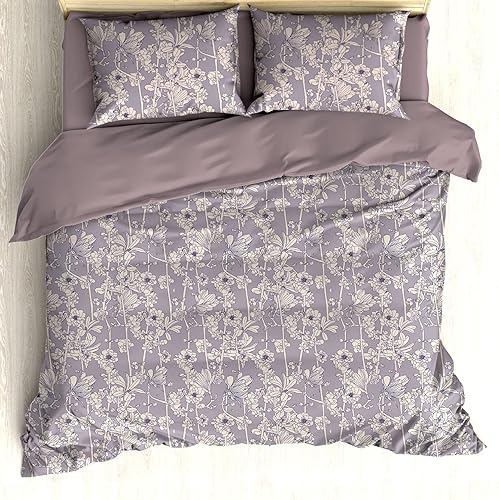Ambesonne Floral Duvet Cover Set, Retro Style Flowers Motif Romantic Nostalgic Garden Art Blooming Print, Reversible 3 Piece Bedding Set with 2
