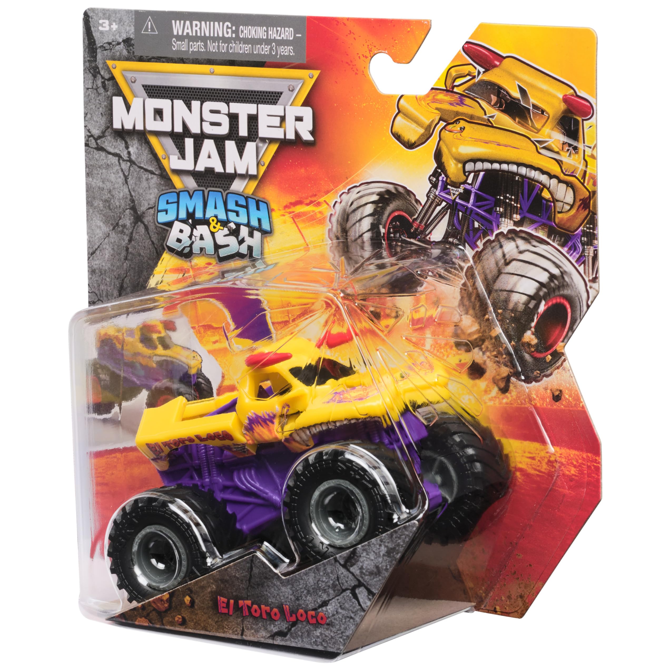 Monster Jam Smash & Bash Il Toro Pazzo - Camion mostro riparabile a pressione, scala 1:64, giocattolo per bambini e bambine dai 3 anni in su