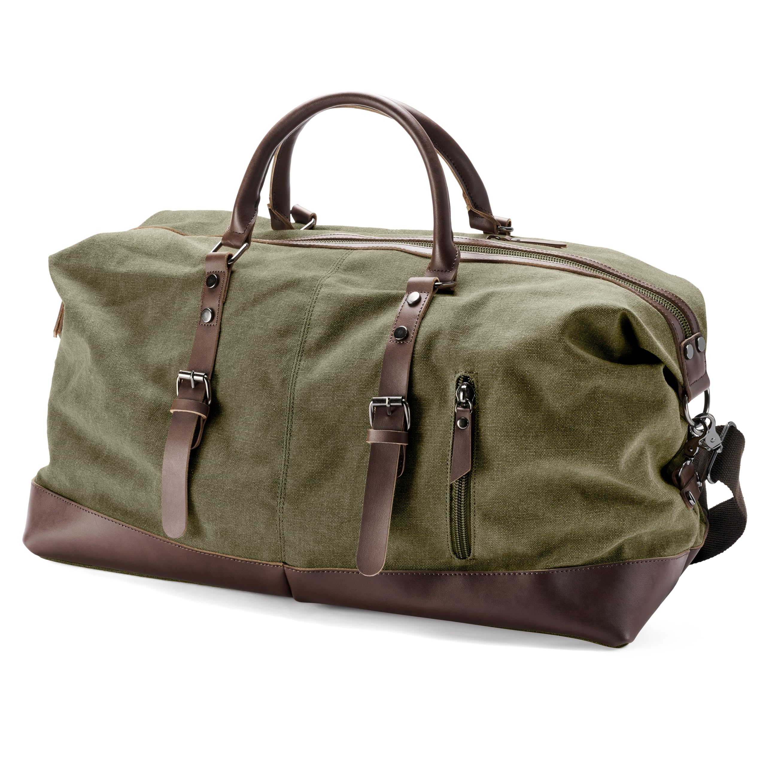 Trendhim Bolsa grande de lona de grafito vintage y cuero marrón para hombre, para viajes, escapadas de fin de semana, elegante y duradera para viajes nocturnos, Green, 55 x 30 cm