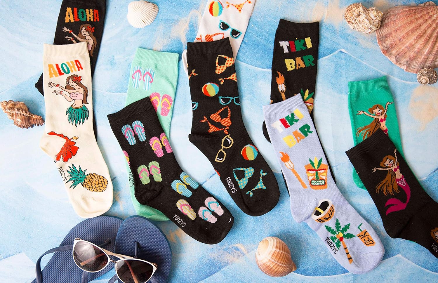 Foozys Women’s Crew Socks | Shark & Sting Rays Island Novelty Socks | 2 Pair - Image 3