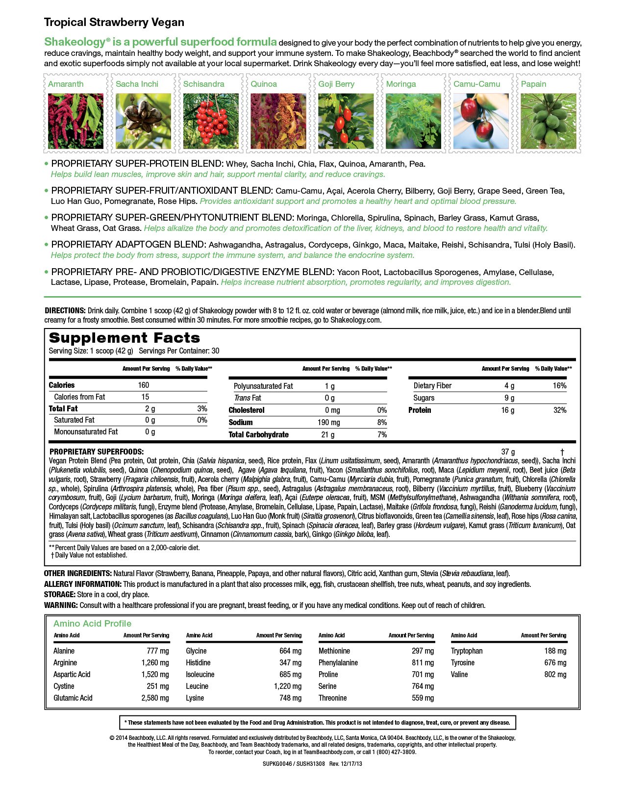 Shakeology Tropical Strawberry (Vegan) 30 Servings (bulk) in a BAG