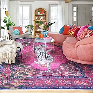 5x7 FT Leopard Rug for Living Room Hot Pink Leopard Vintage Animal Rug A...