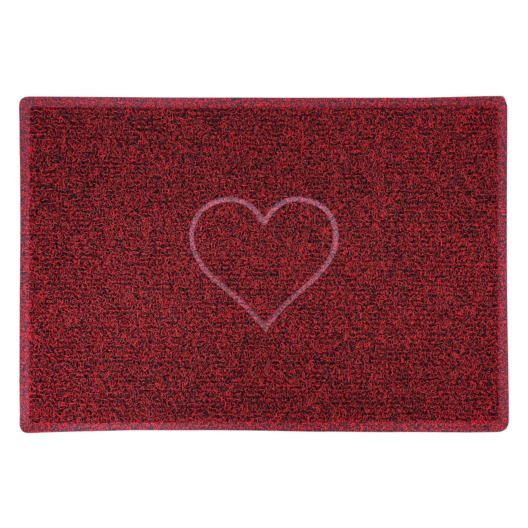 Nicoman HEART Embossed Shape Door Mat-Trapper Jet-Washable Doormat-(Use Indoor or Sheltered Outdoor), Large (90x60cm), Red with Black