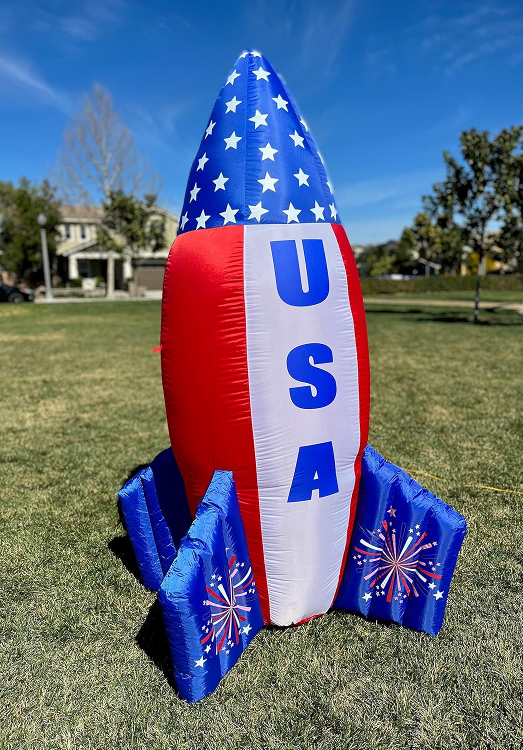 6 Foot Tall Patriotic Independence Day 4th of July Inflatable USA American Flag Rocket Ship Rocketship Pre-Lit LED Lights Outdoor Indoor Lawn Yard Holiday Decoration Blow up Home Garden Decor