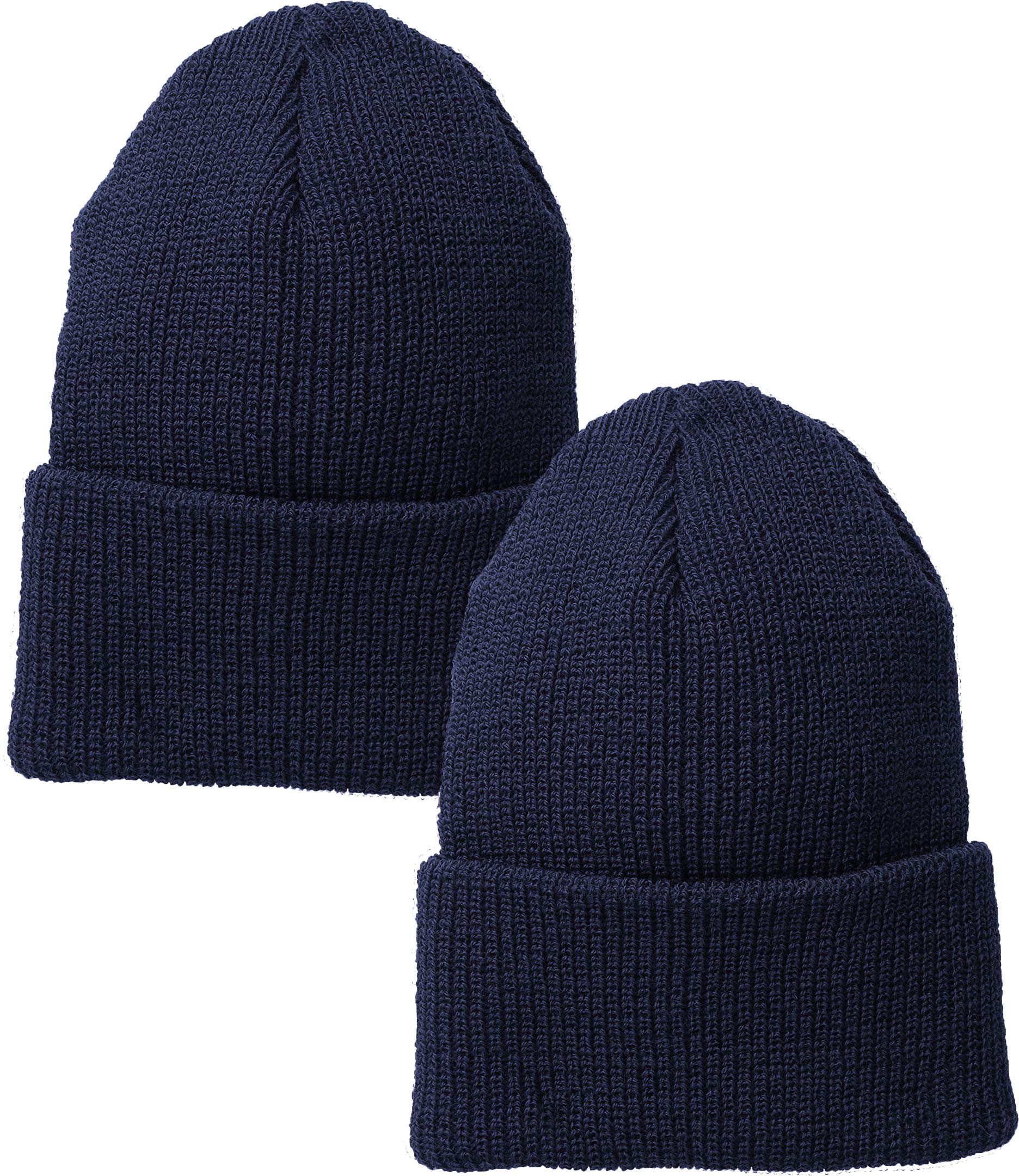 ARMYU Military Genuine GI Watch Cap Warm Winter USN Wool Beanie Solid Cuffed Army Hat (Navy Blue - 2 Pack)