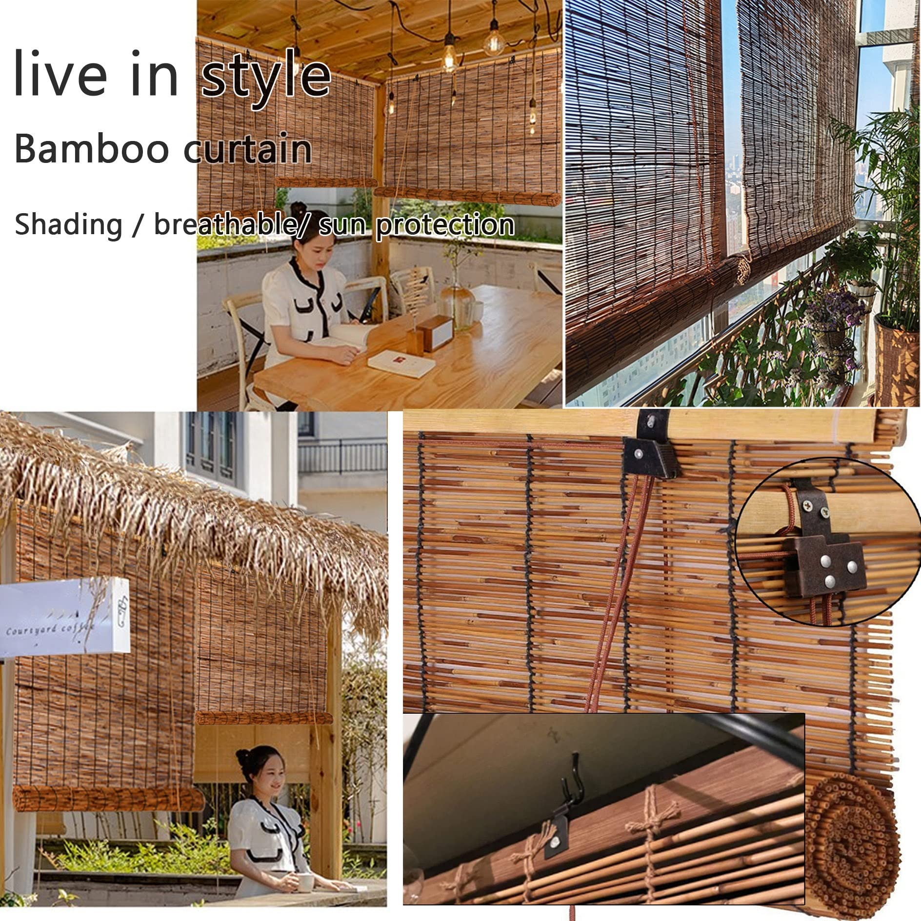 Amazon.de: Outdoor Rollo Wetterfest,Bambusrollo Aussenbereich,Rollo Bambus  Fr Balkon,Schilfrollo Schilfvorhnge,Sonnenschutz Sichtschutz Rollo  Seitenzugrollo,Raumteiler Faden Vorhang Deko Fr Fenster Und Tren
