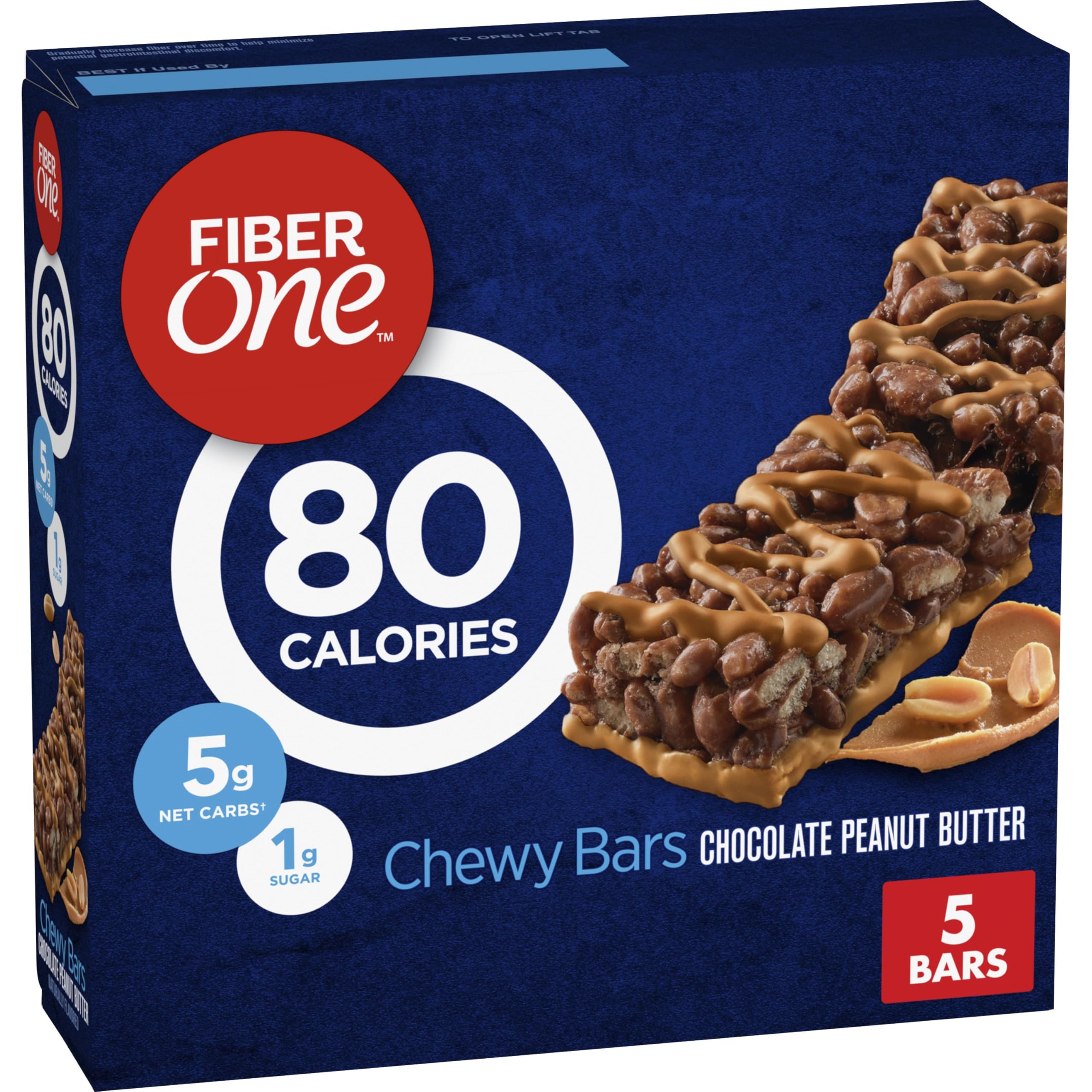Fiber One80 Calorie Chewy Bars, Chocolate Peanut Butter, Snack Bars, 5 Ct, 4.1 oz