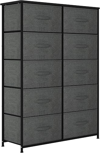 Miniatura 3 de YITAHOME Torre de almacenamiento de tela de 10 cajones, unidad de torre de grafito y almacenamiento con 8 cajones, cómoda de tela con gran