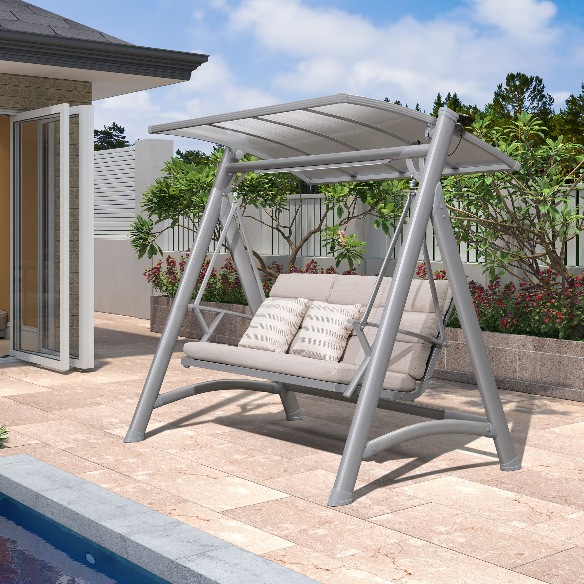 Buy PURPLE LEAF Modern Patio Swing Chair with Canopy Deluxe Outdoor 3