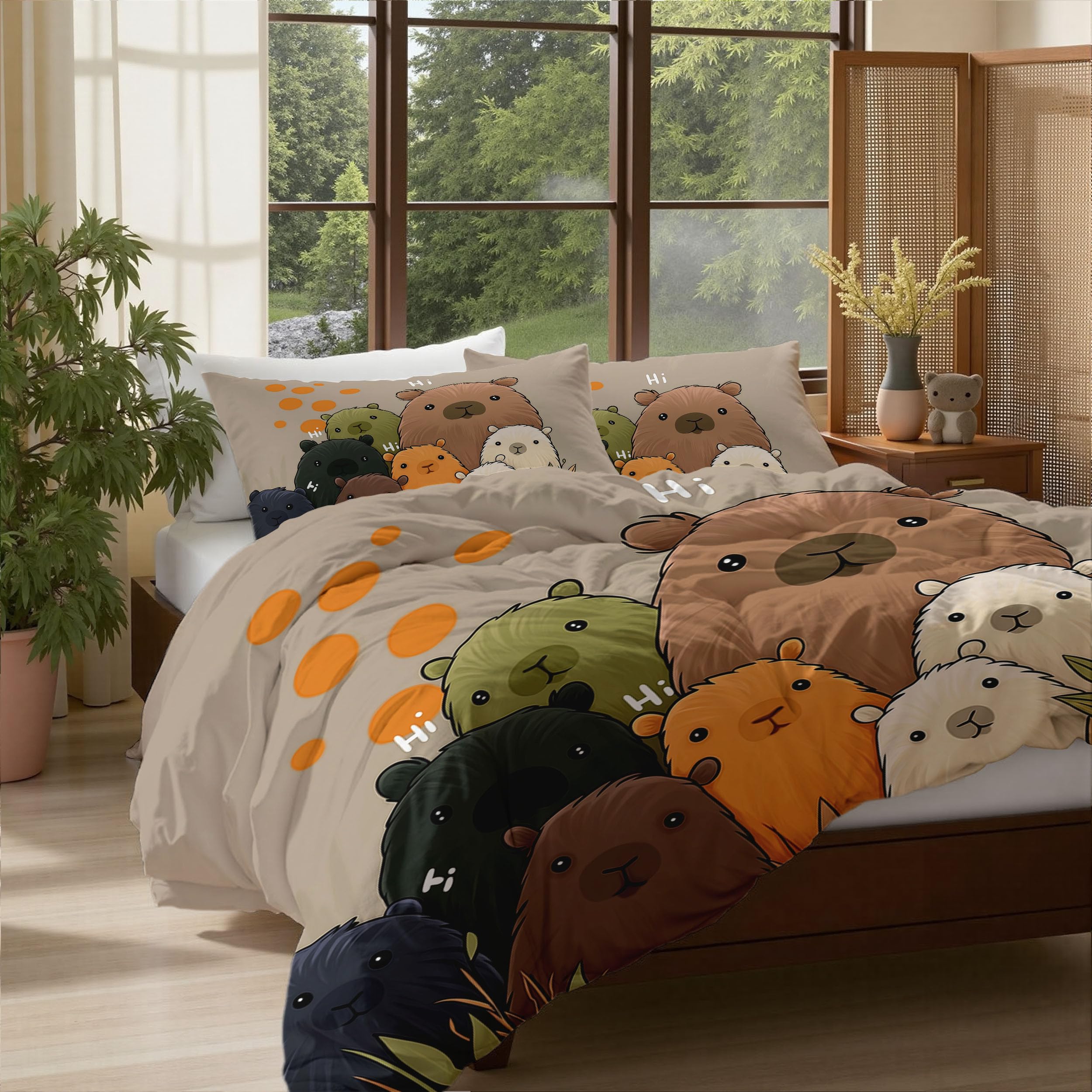 Linge de lit 2 personnes 220x240 motif ours brun parure dessin animé