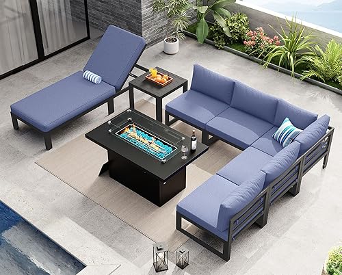Miniatura 850 de NICESOUL 7 Piece White Powder-Coated Aluminum Patio Furniture with Fire Pit Table, 29 Inch Extra Wide Outdoor Sectional Sofa for 6, High-End Heavy