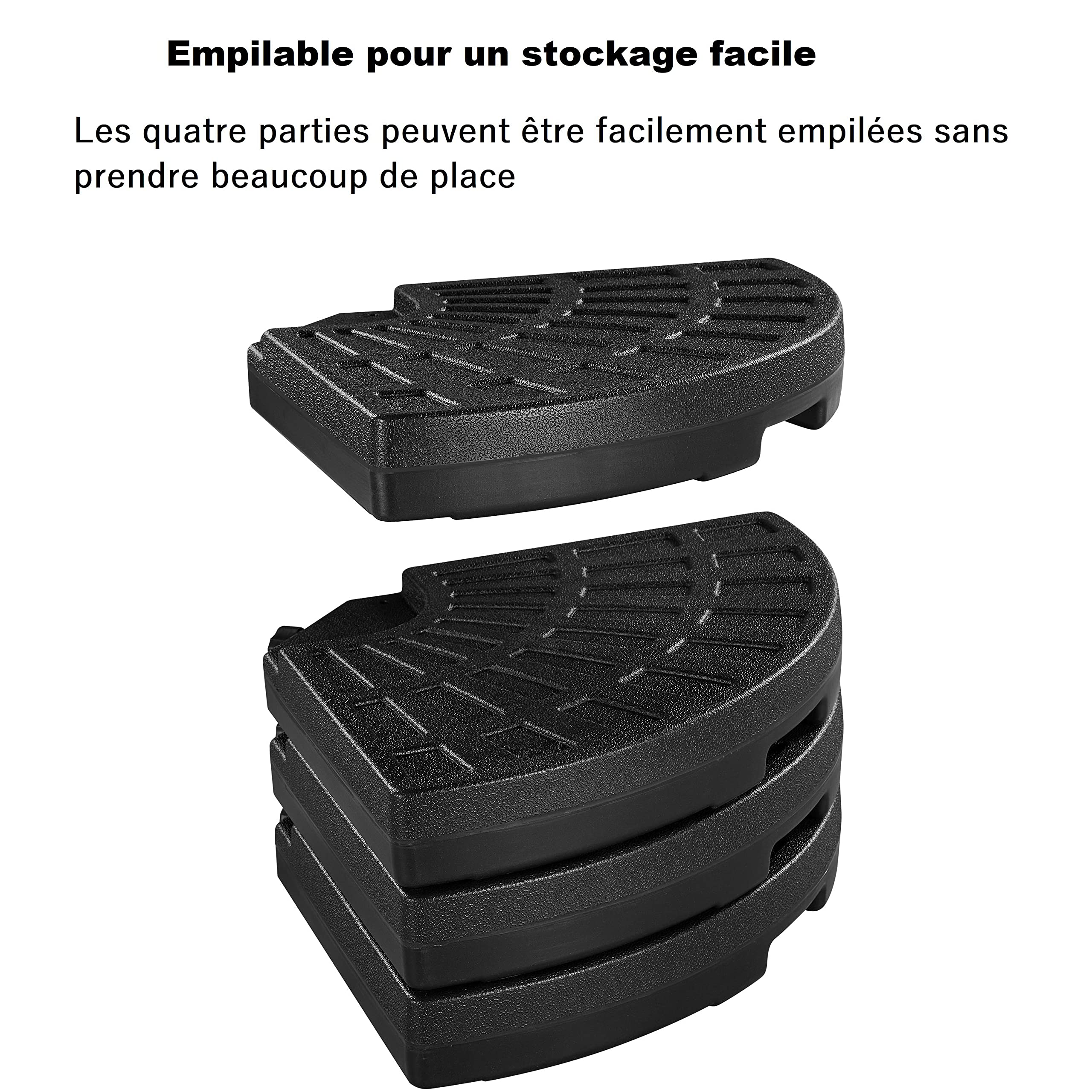 Abician 4 Pièces Pieds de Parasol Remplissable en Plastique HDPE Socle Rond pour Parasol de 1m de Diamètre Lestage Remplissable pour l’extérieur Terrasse Piscine Jardin Restaurant Noir