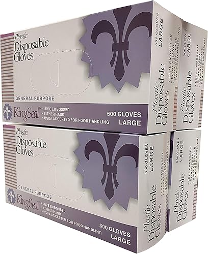 KingSeal - Guantes desechables de polietileno en relieve, sin polvo, tamaño grande