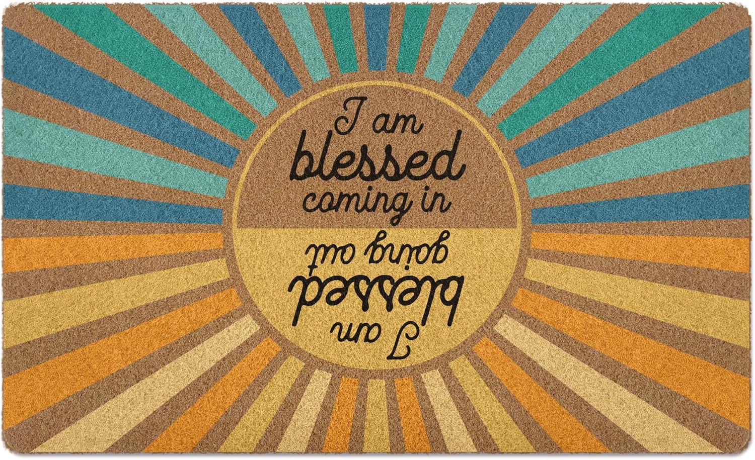 Christian Easter Sunshine Door Mat, I Am Blessed Coming in and Going Out Welcome Front Door Mat Indoor Outdoor Entrance, Christian Artificial Coir Doormat Rugs for Patio Entry Decor 30x17in
