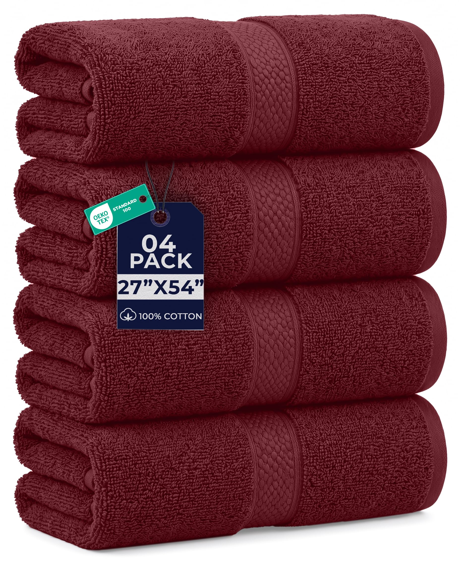 DAN RIVER 600 GSM Cotton Large Bath Towels Set of 4, 27 x 54 Inches