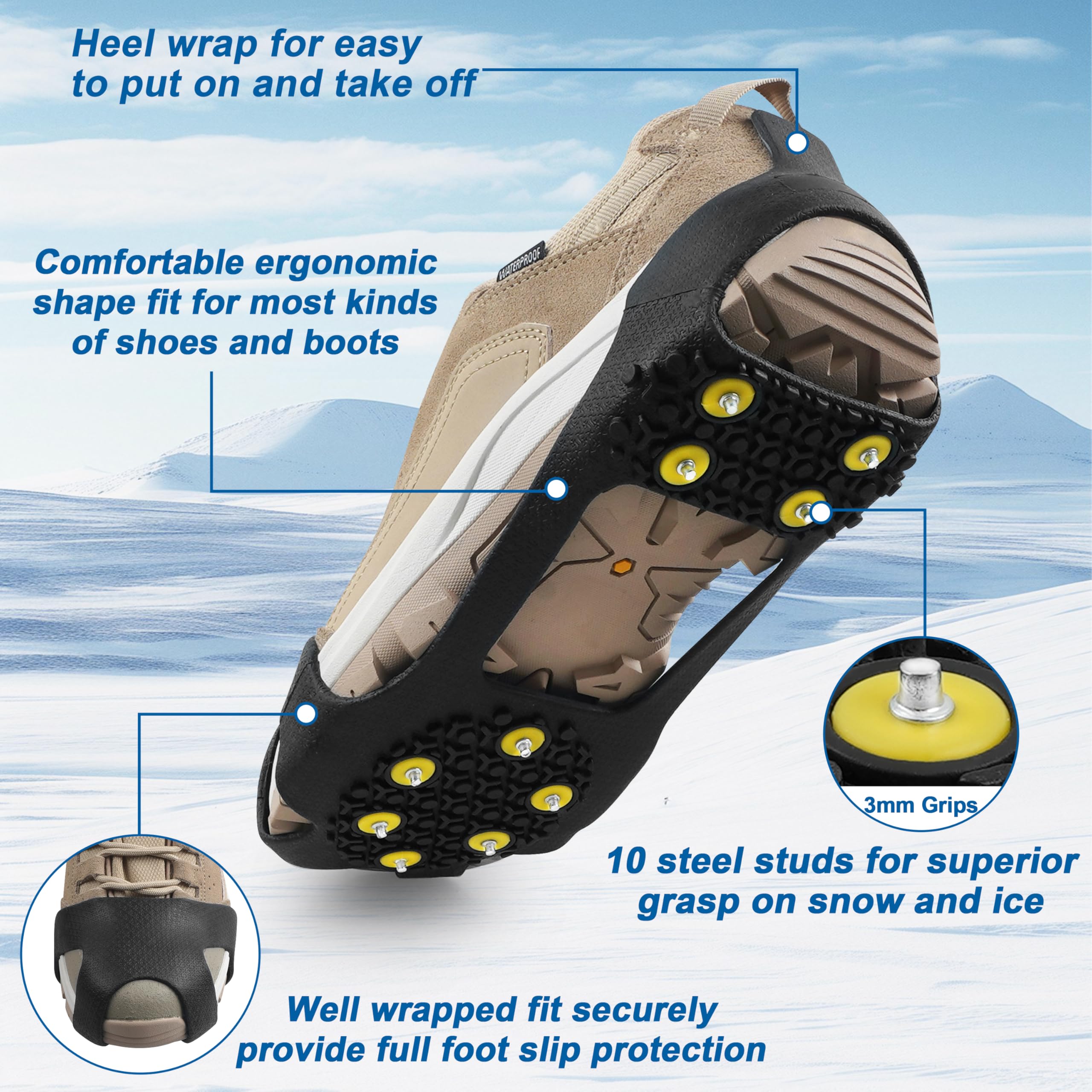 AGOOL Ice Cleats Snow Traction Cleats raki do butów i butów antypoślizgowe kalosze do chodzenia po śniegu i lodzie gumowe knagi do chodzenia antypoślizgowe raki