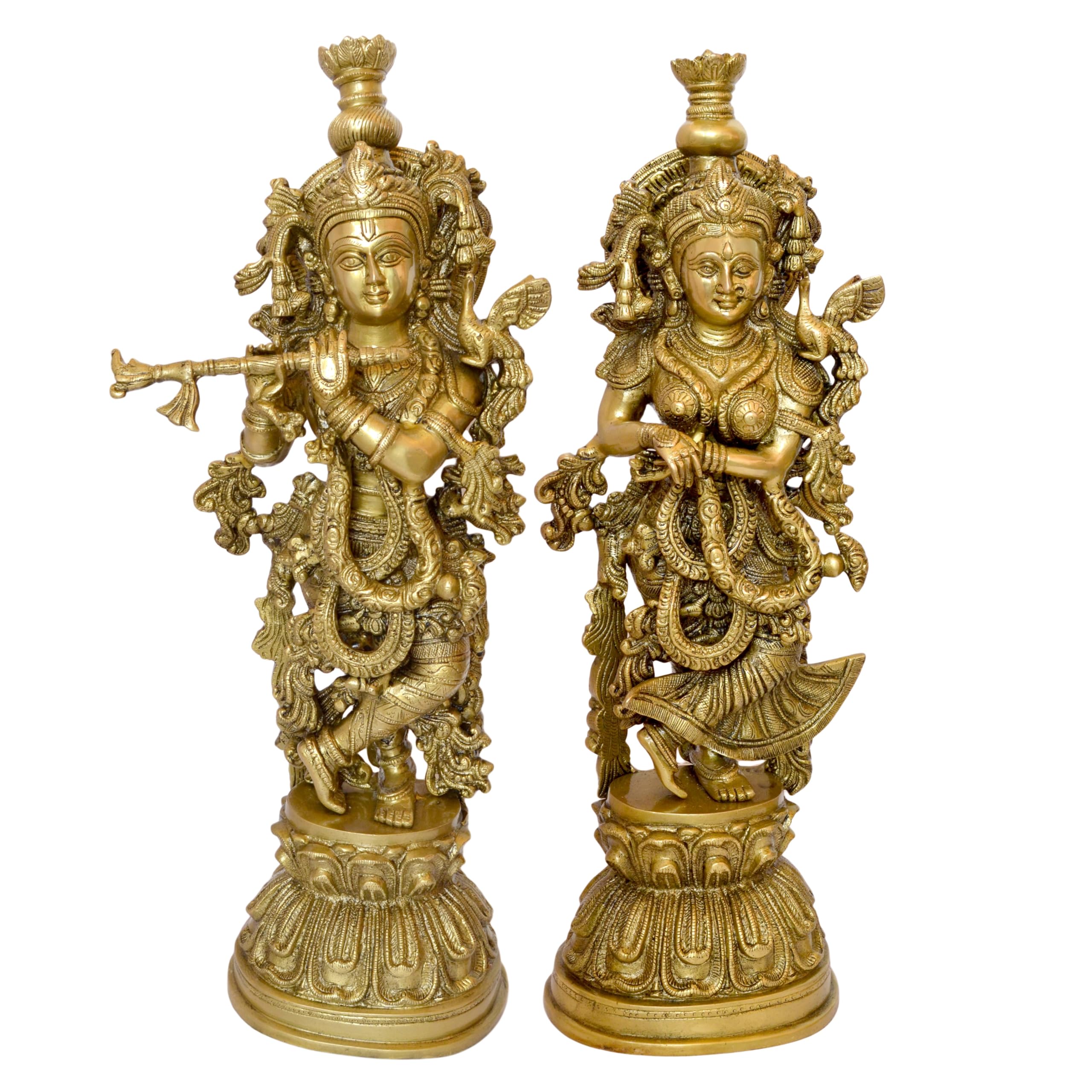 Two Moustaches Brass Radha Krishna Statue Pair, Brass 20 Inches Radha Krishna Idol Pair, Radha Krishna Murti, Radha Krishna Idol, Weight - 16.9 Kg, Height - 20 Inches, Pack of 2 Statues