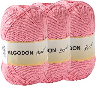 Hilo de Algodón Ovillo de Algodón 100% Perfecto para Tejer o para Ganchillo - Color Rosa Chicle 100gr 220metros x 3pcs