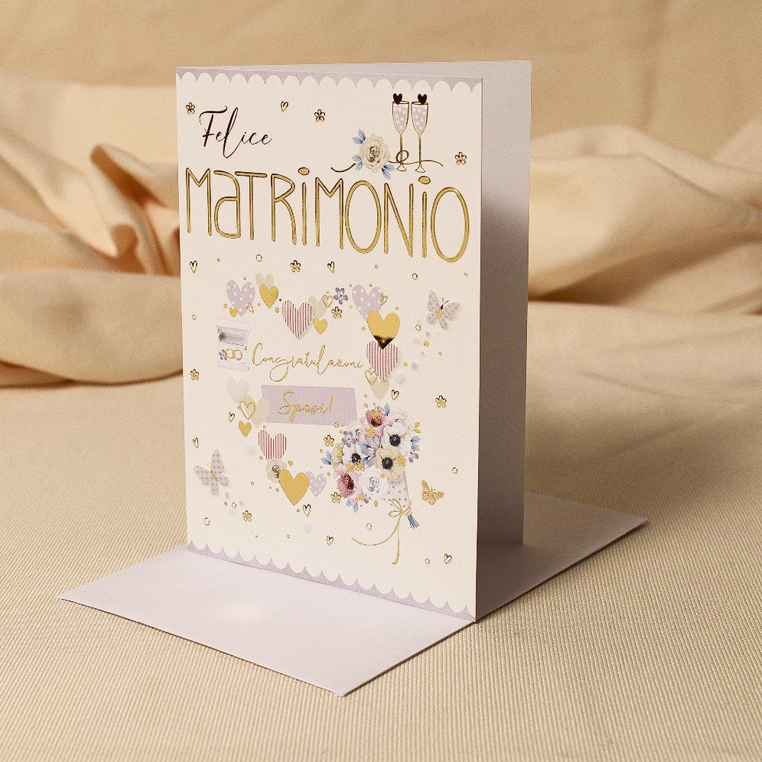 ARKRAFT Carte De Vœux De Mariage 17 X 12 Cm Avec Sachet Porte-argent écrit En Or Effto Relief (M13 B