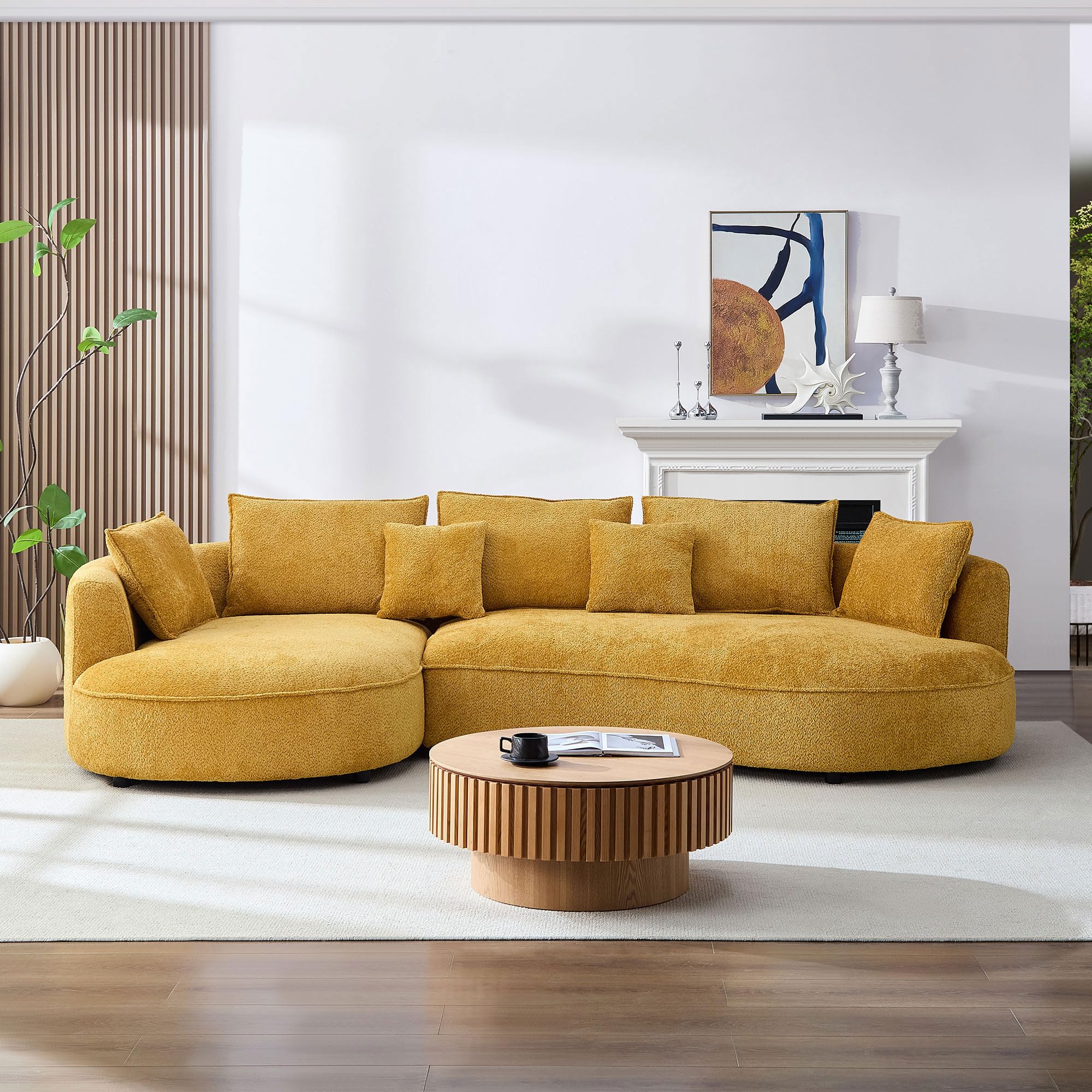 KEIKI 125" Luxury Curved Boucle Sectional Sofa with Left Chaise, Upholstered Modern Style Oversized 5-Seater Couch with Thickened Seat Cushions, Easy