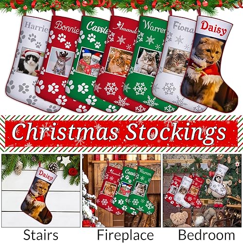 Miniatura 5 de Amlion Medias de Navidad personalizadas con foto de nombre regalos de calcetines de Navidad personalizados para mascotas decoración del árbol de
