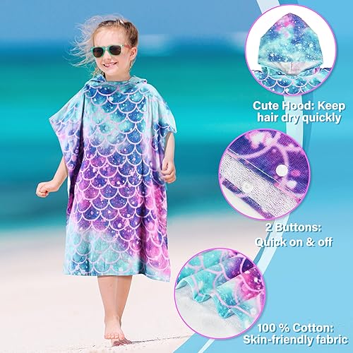 Miniatura 10 de Tirrinia Toalla de poncho con capucha para niños, toallas de baño para niños de 2 a 7 años, regalo de 24 x 52 pulgadas, 100% algodón