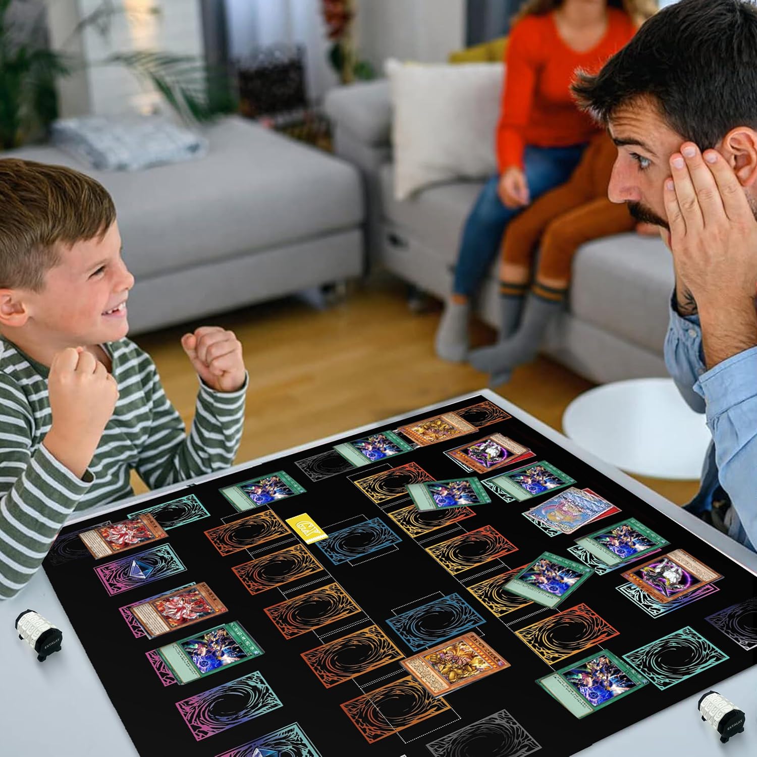 Stitched for Yugioh Playmat, 2-Player,Free Counters*2 & Storage Bag Master Rule Duel Field Zones, Large Card Game Mat, Original Art Designs & Accessories (Basic)