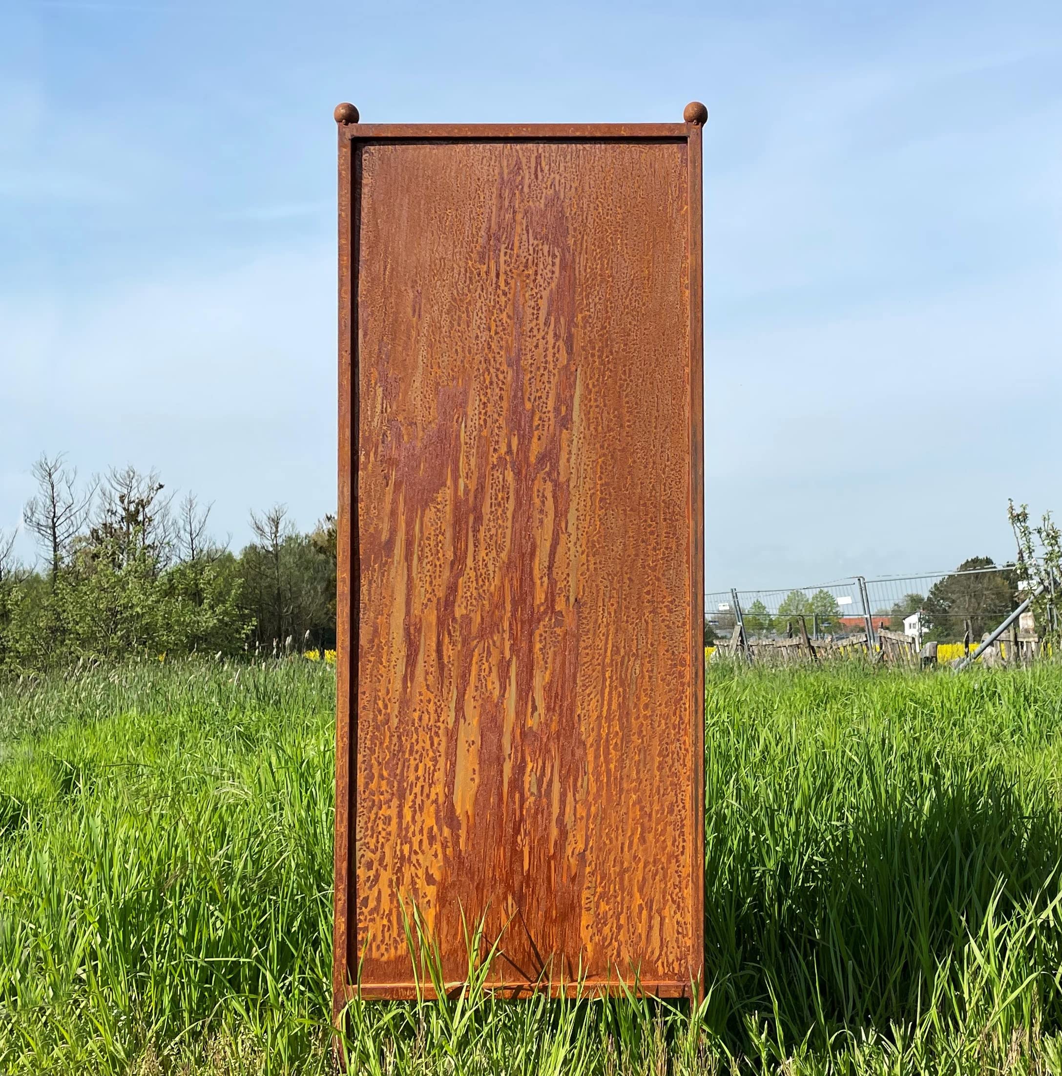 Valla de metal oxidado sin motivo 162 cm x 53 cm, biombo para colocar en el jardín, oxidado, decoración de jardín, resistente a la intemperie, óxido