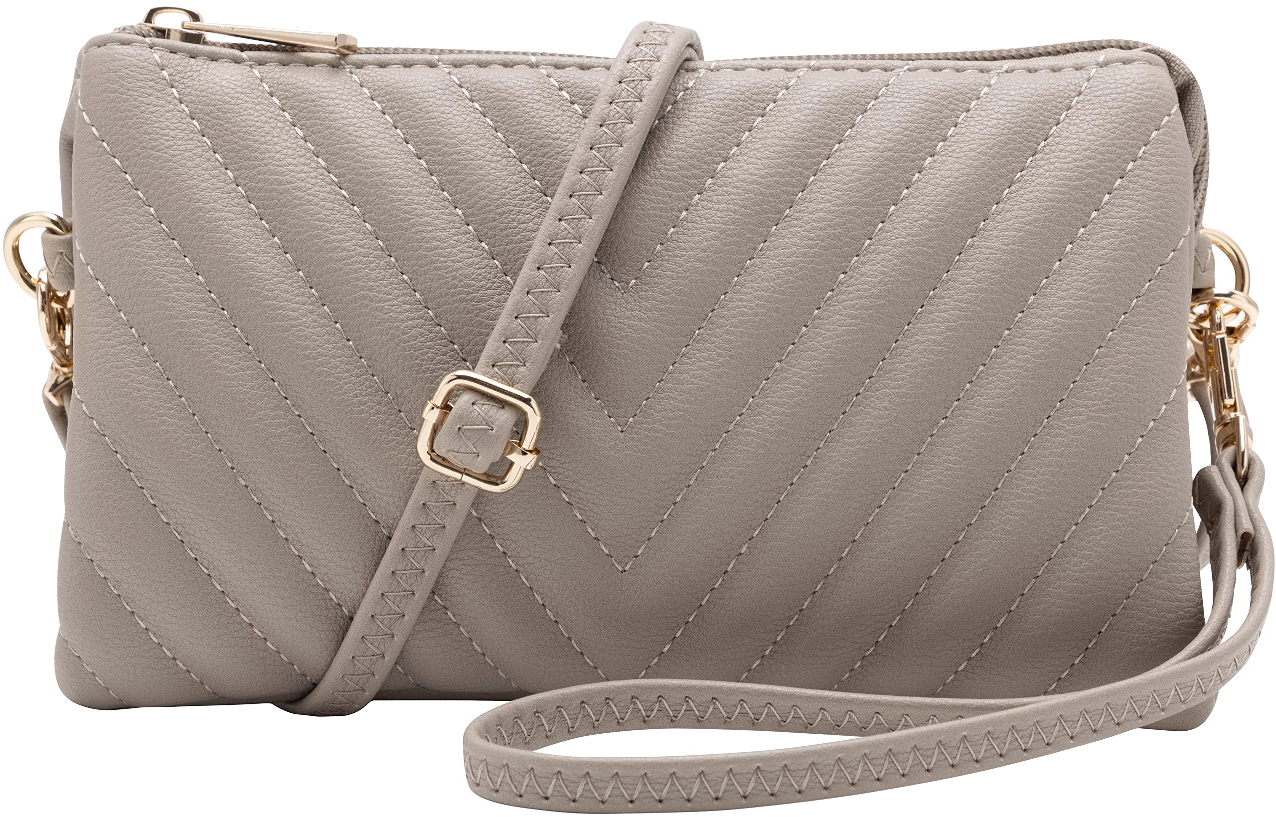 B BRENTANO Vegan Leather Multi-Pocket Crossbody Purse/Clutch with Card Slots, Removable Wristlet &amp; Adjustable Shoulder Strap