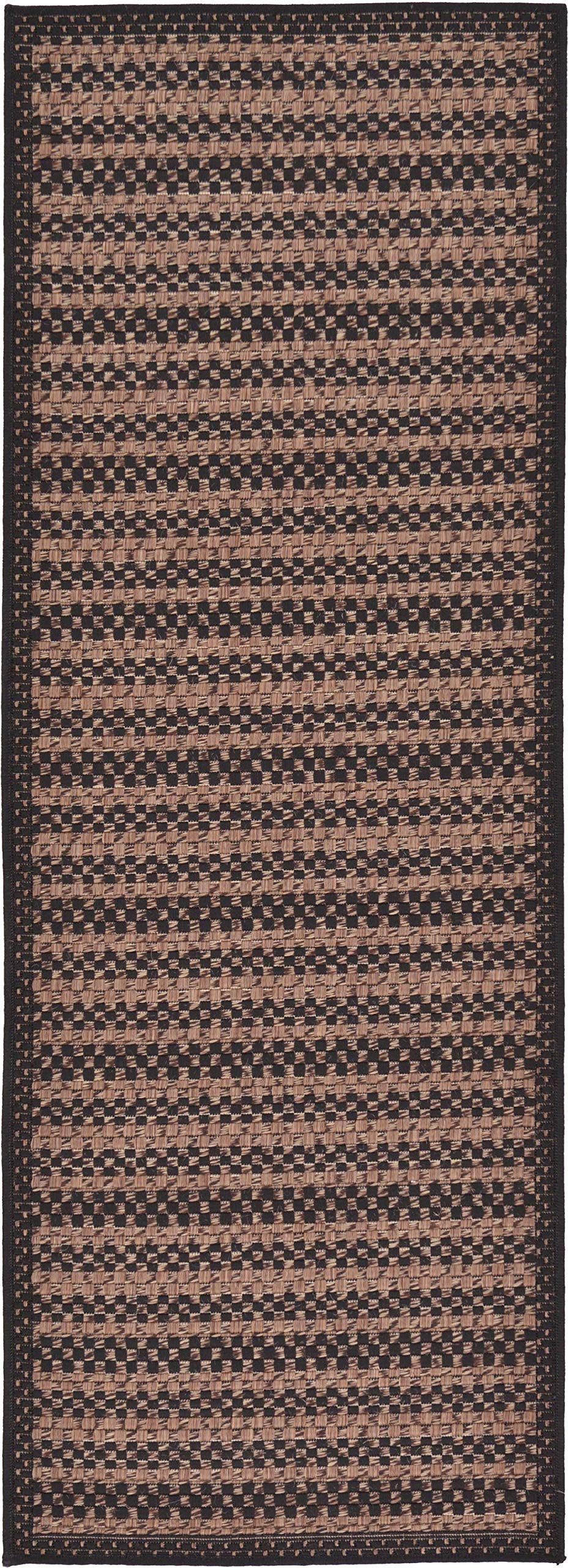 Unique Loom Outdoor Border Collection Area Rug - Checkered (2' 2" x 6' Runner, Brown/ Black)