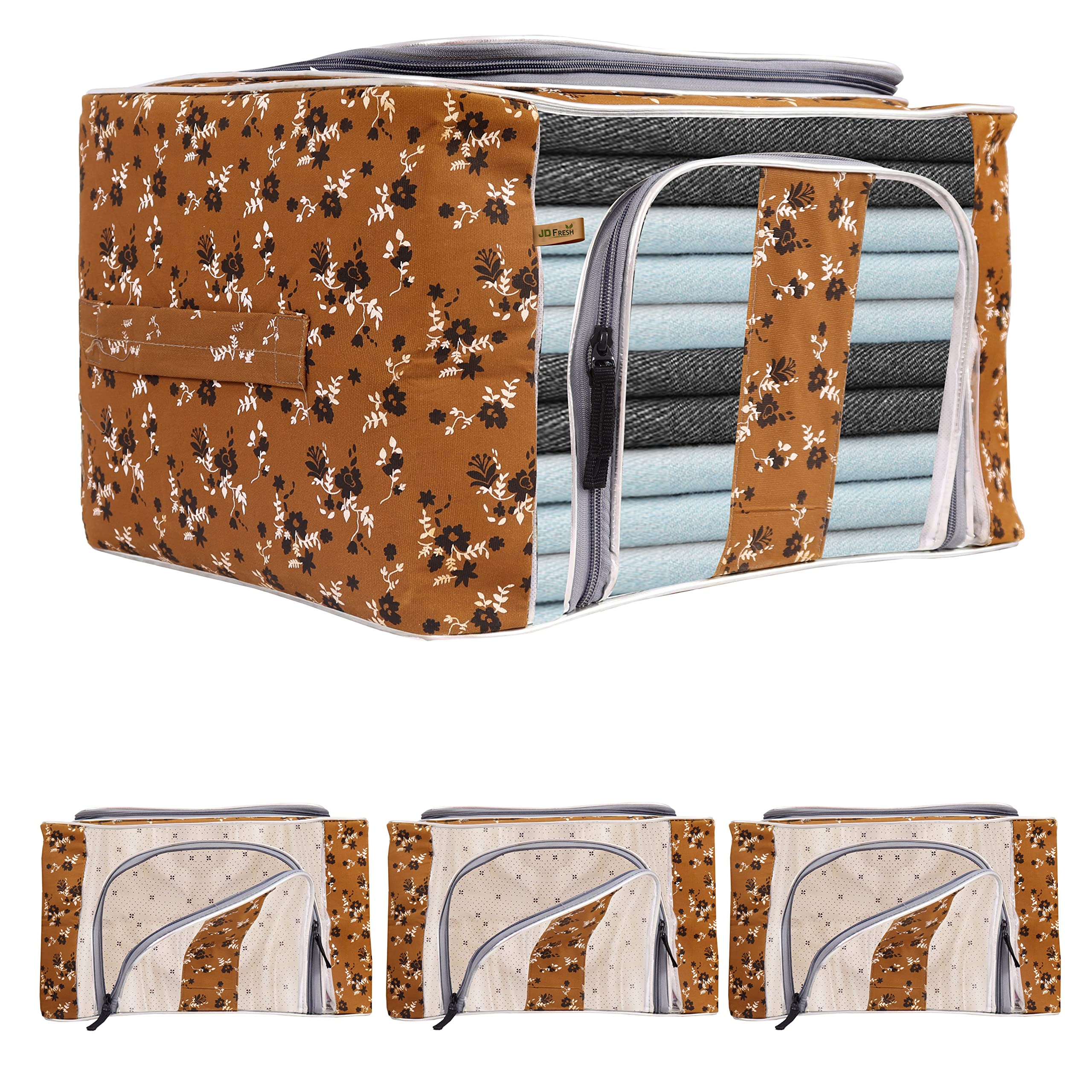 Jd Fresh Non Woven Wardrobe organizer for clothes, Size 23 x 14 x 10 inches, Storage Bag for Clothes, Clothes organizer for wardrobe, Cloth Storage Box, organisers storage box, Colour Khaki, 4 Pcs (B0CRKKNG9H) Amazon Price History, Amazon Price Tracker
