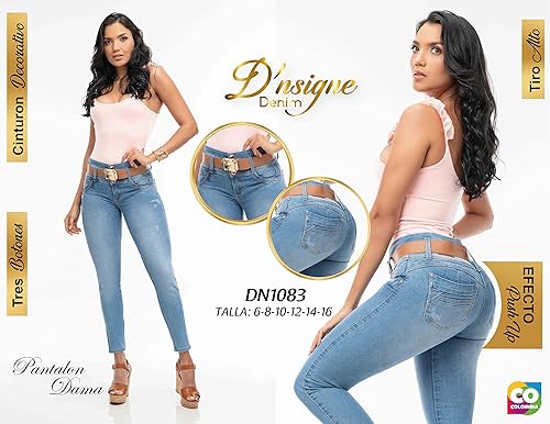 Vista 3 de Dnsigne - Pantalones de mezclilla colombianos para mujer, pantalones de levantamiento de glúteos Colombianos Levanta Cola