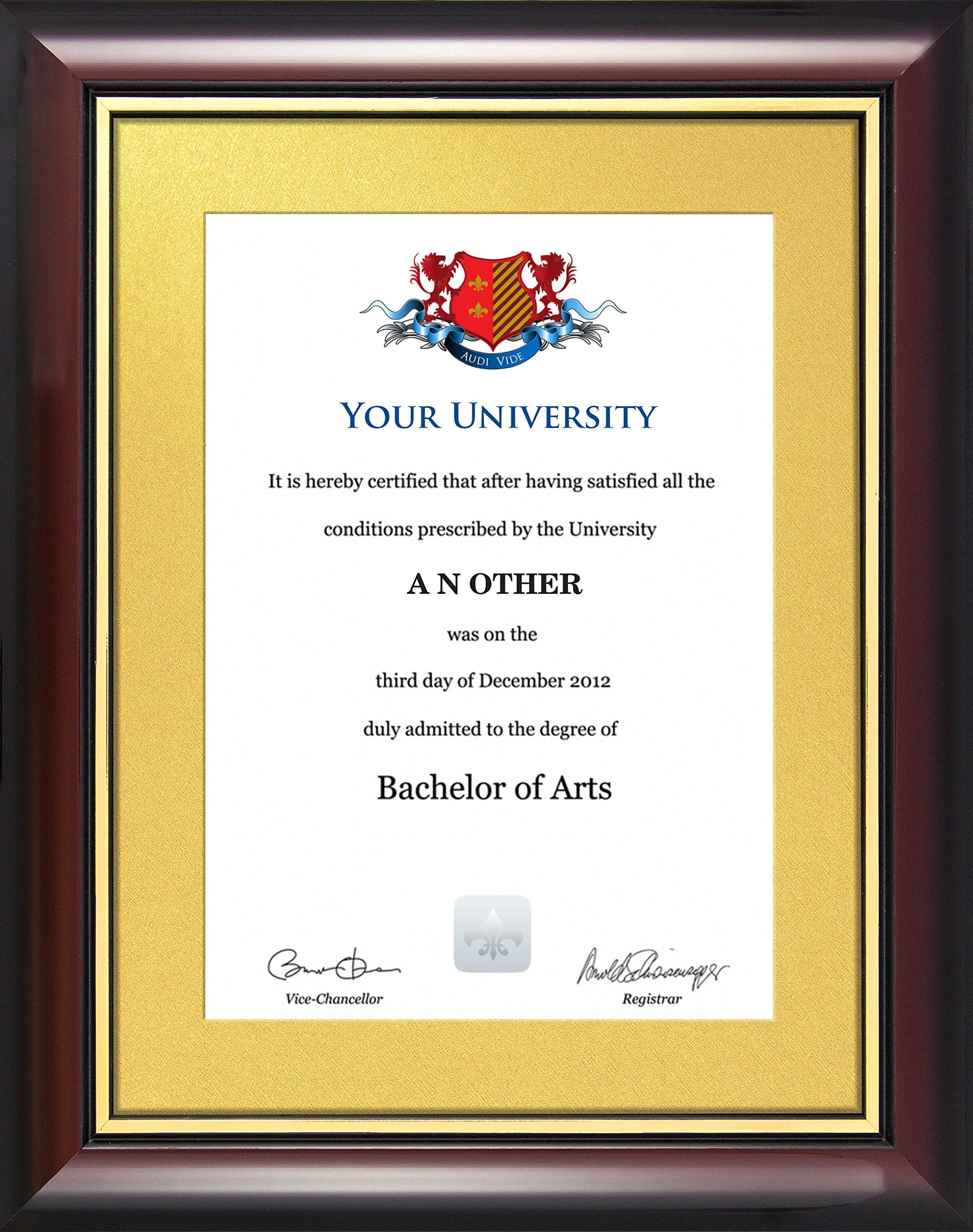 Graduation Certificate Frame - Traditional Wood Style with Glass Front, A4 Diploma and Document Display Holder (Gold)