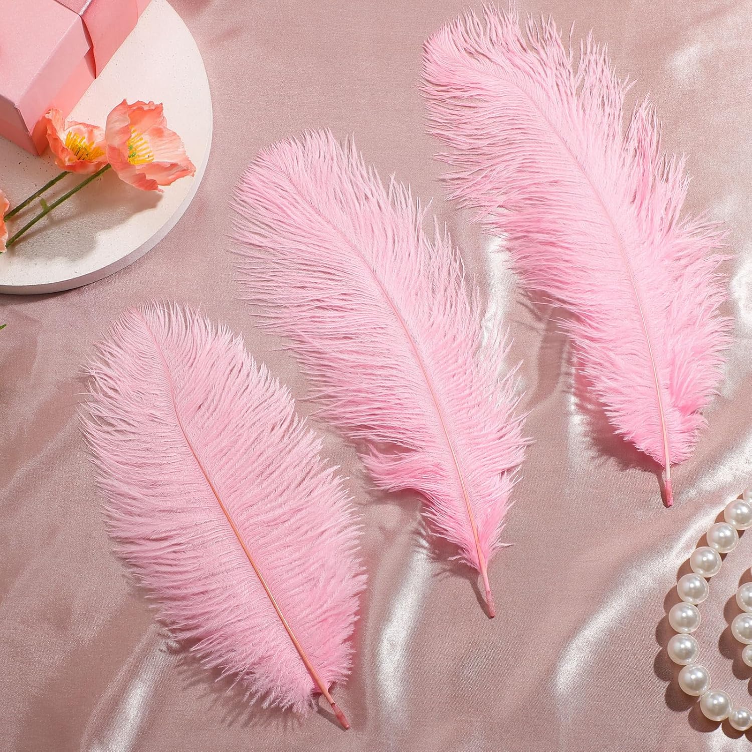 Tigeen 200 Pcs Ostrich Feathers Bulk, 12-14 Inch Large Natural Ostrich Feathers Plumes for Wedding Party Centerpieces DIY Crafts Vase Decorations (Pink)