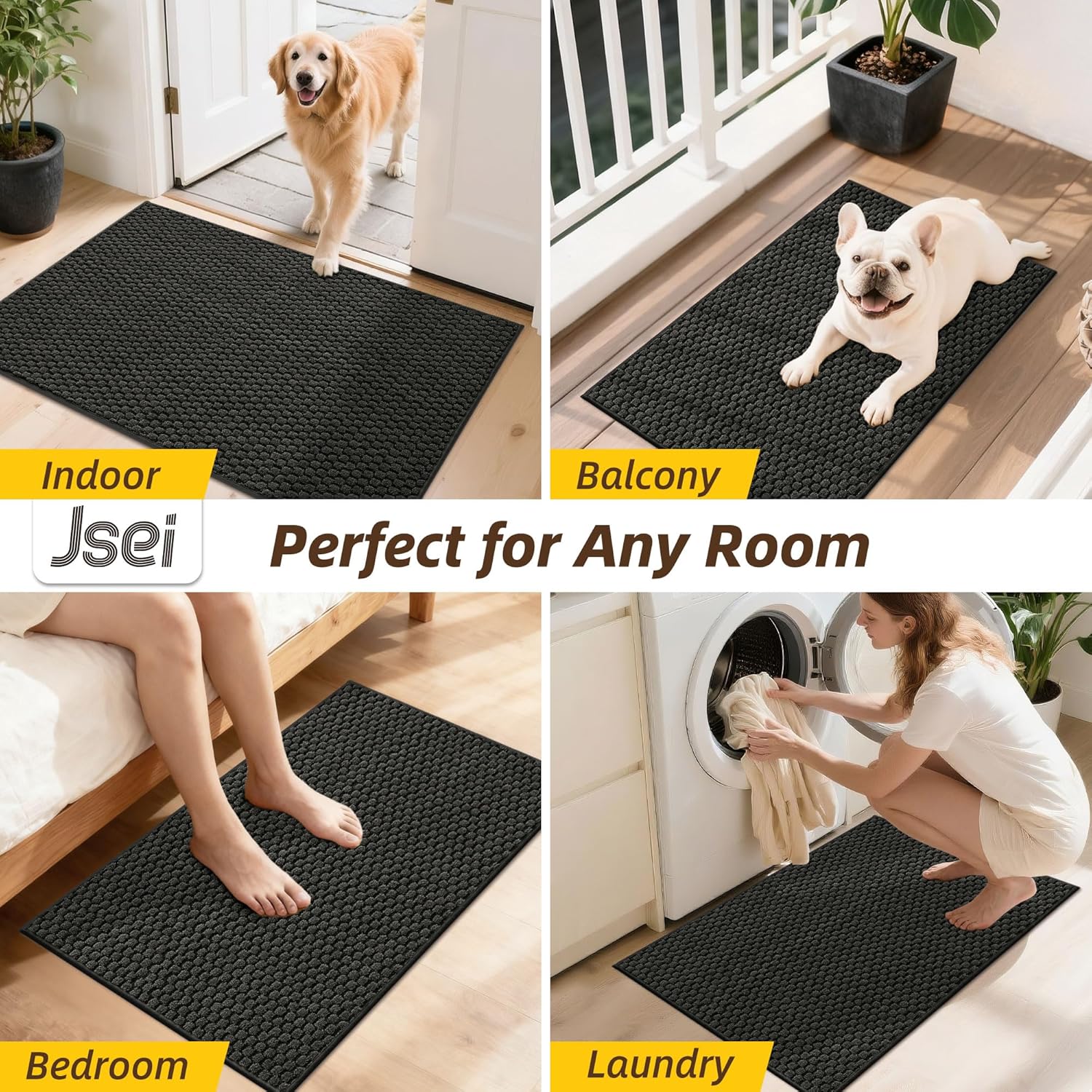 JSEI Dirt Trapper Door Mat 32"x48", Non-Slip Entryway Rugs Doormat Indoor, Washable Absorbent and Stain Resist Welcome Floor Mat for Front Door, Dog Door Mat, Muddy Wet Shoes & Paws, Dark Grey - Image 9