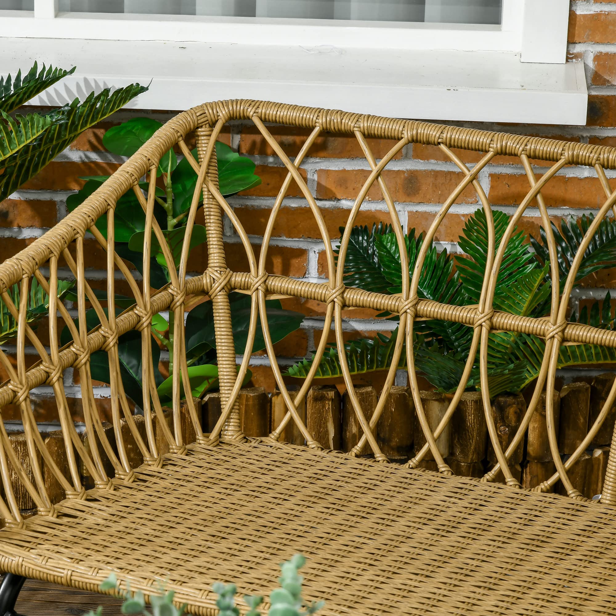 Outsunny Salon de Jardin 4 pièces en résine tressée canapé 2 Places + 2 fauteuils + 1 Table Basse Plateau Verre trempé 7 Coussins - Structure en Acier - Sable et crème
