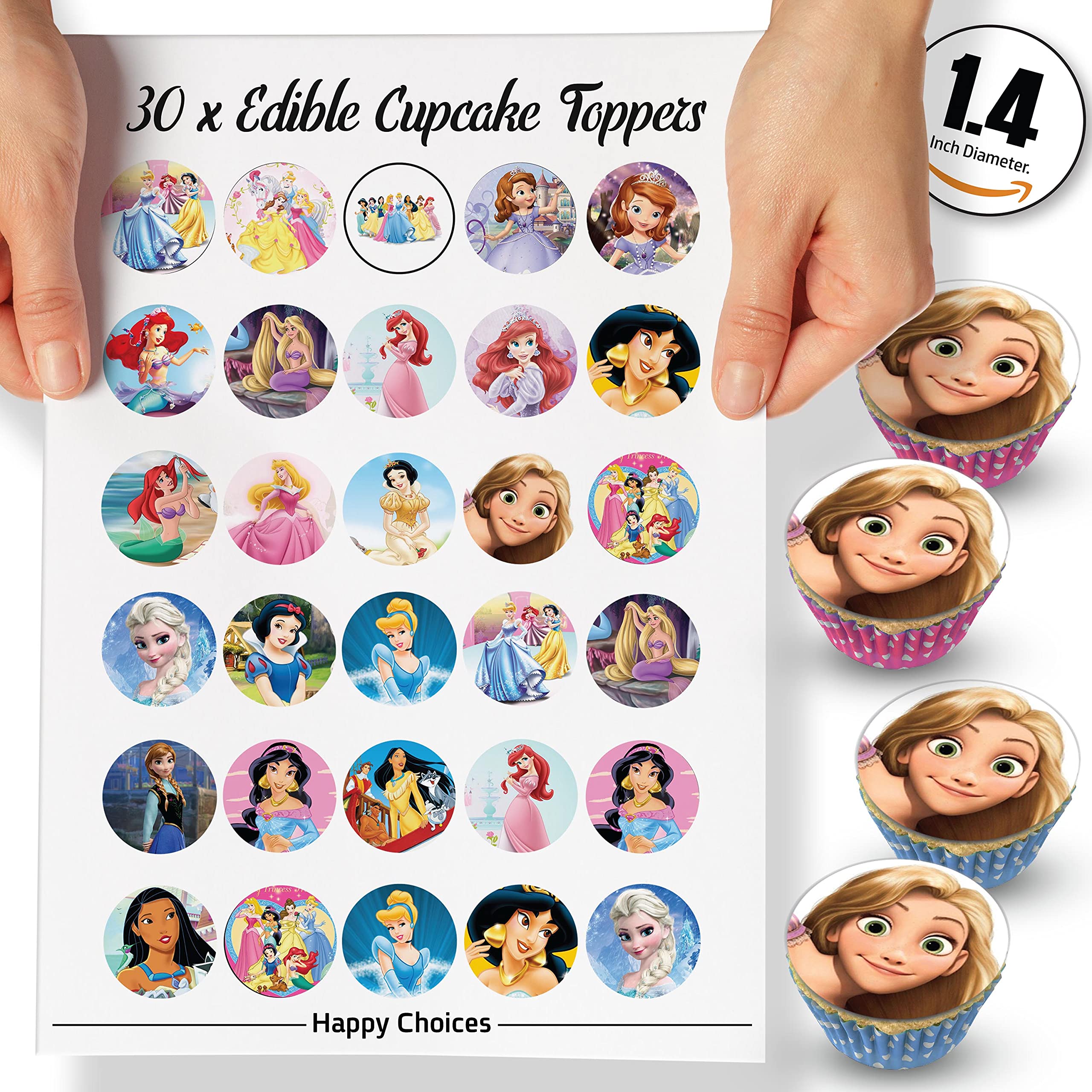 30 x Edible Cupcake Toppers Themed of Princess Collection of Edible