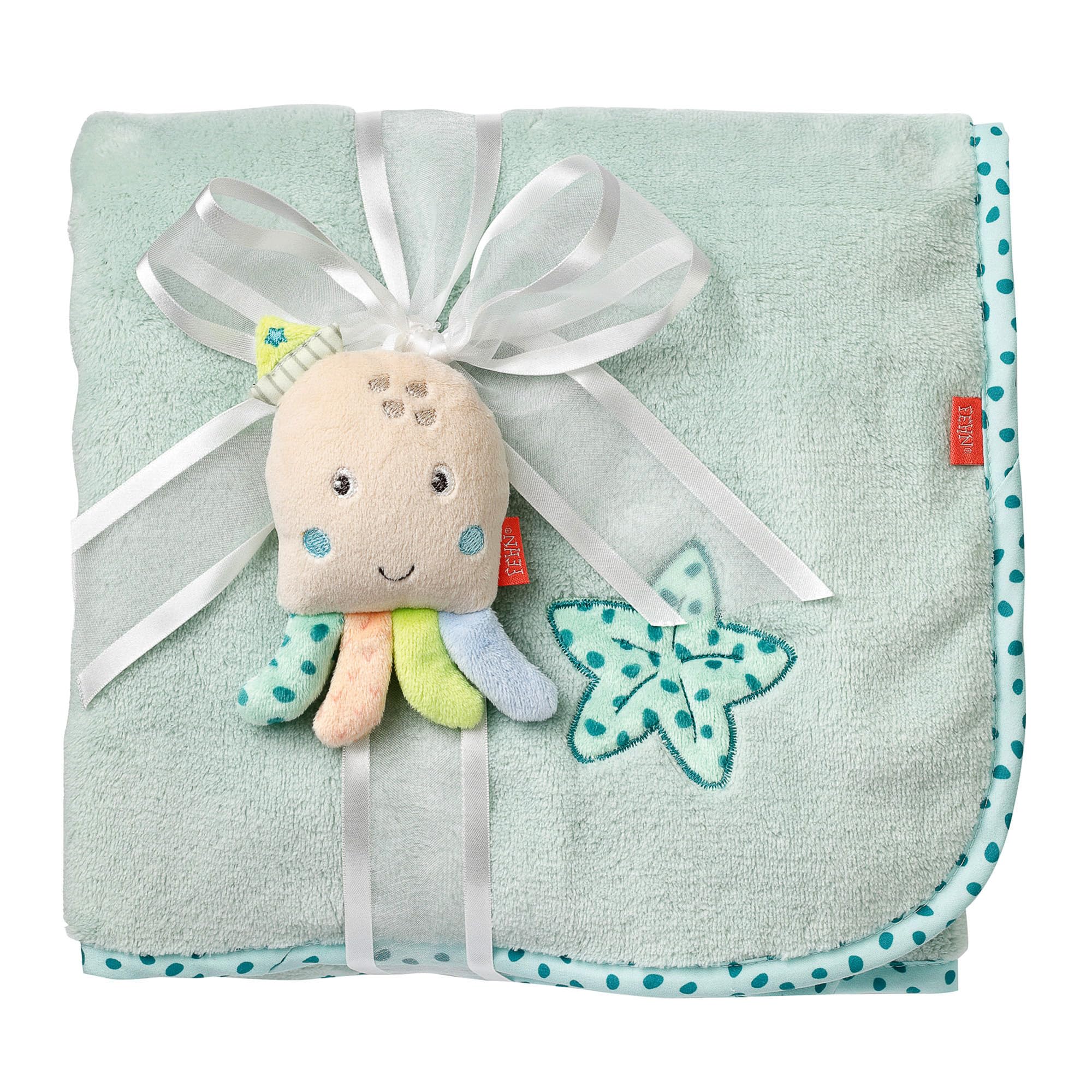 Fehn 054811 Kuscheldecke Oktopus – Kuschelige Schmusedecke - zum Kuscheln, als Krabbelunterlage, Schnuffeltuch oder Zudecke für zuhause und unterwegs