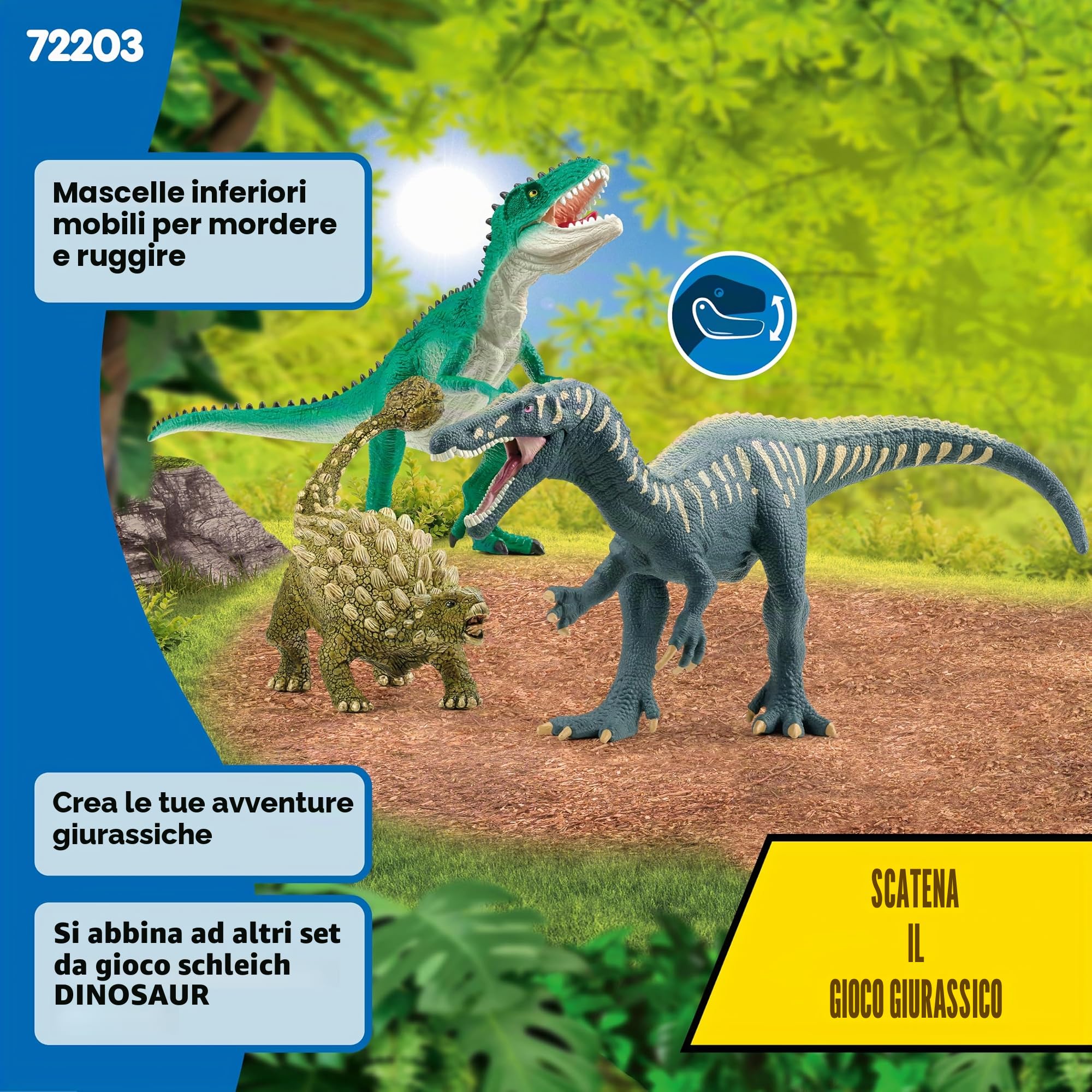 SCHLEICH DINOSAURS | Attacco del trio di dinosauri 72203 | Set con Giganotosauro, Baryonyx e Ankylosauro | Giocattolo dinosauri | Idea regalo per bambini dai 3 anni | esclusiva Amazon