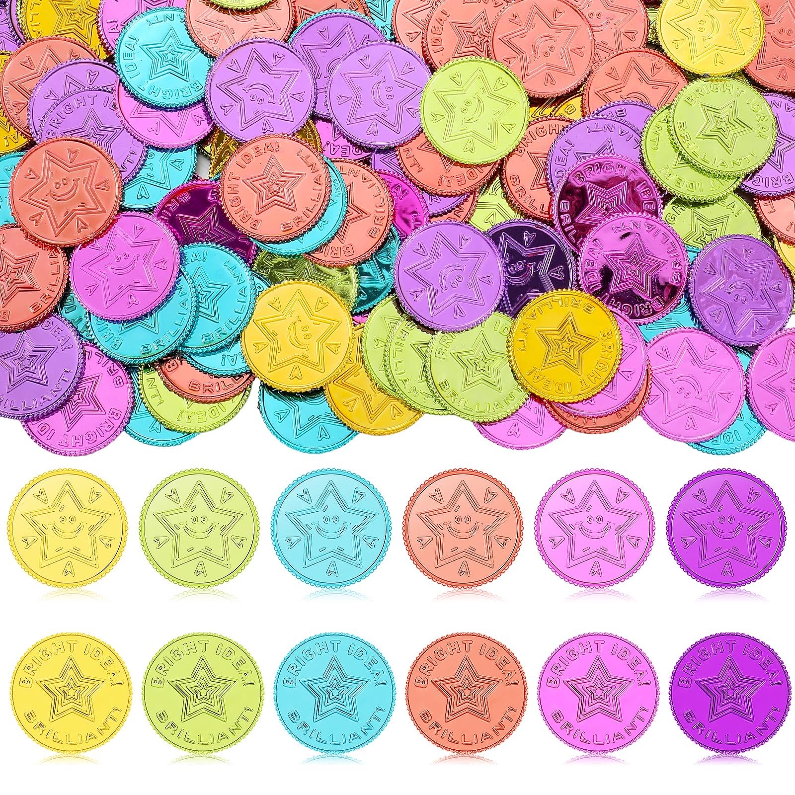 Tondiamo Lot de 240 jetons de récompense pour enfants en vrac - Idée lumineuse - Jetons en plastique coloré double face pour salle de classe, école, étudiant - Fournitures de fête