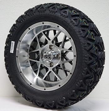 عجلات ألمنيوم 14 بوصة / ألمنيوم أسود و 23 &times; 10-14 جميع إطارات عربات الغولف من Terrain - مجموعة من 4