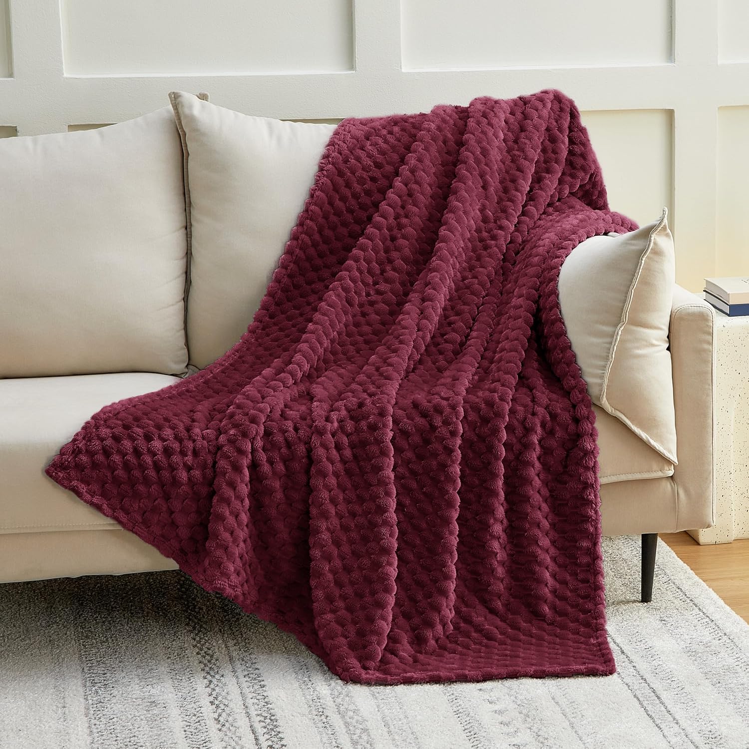EXQ Home Turtle Shell Throw Blanket Burgundy for Couch Gentle Soft Fleece