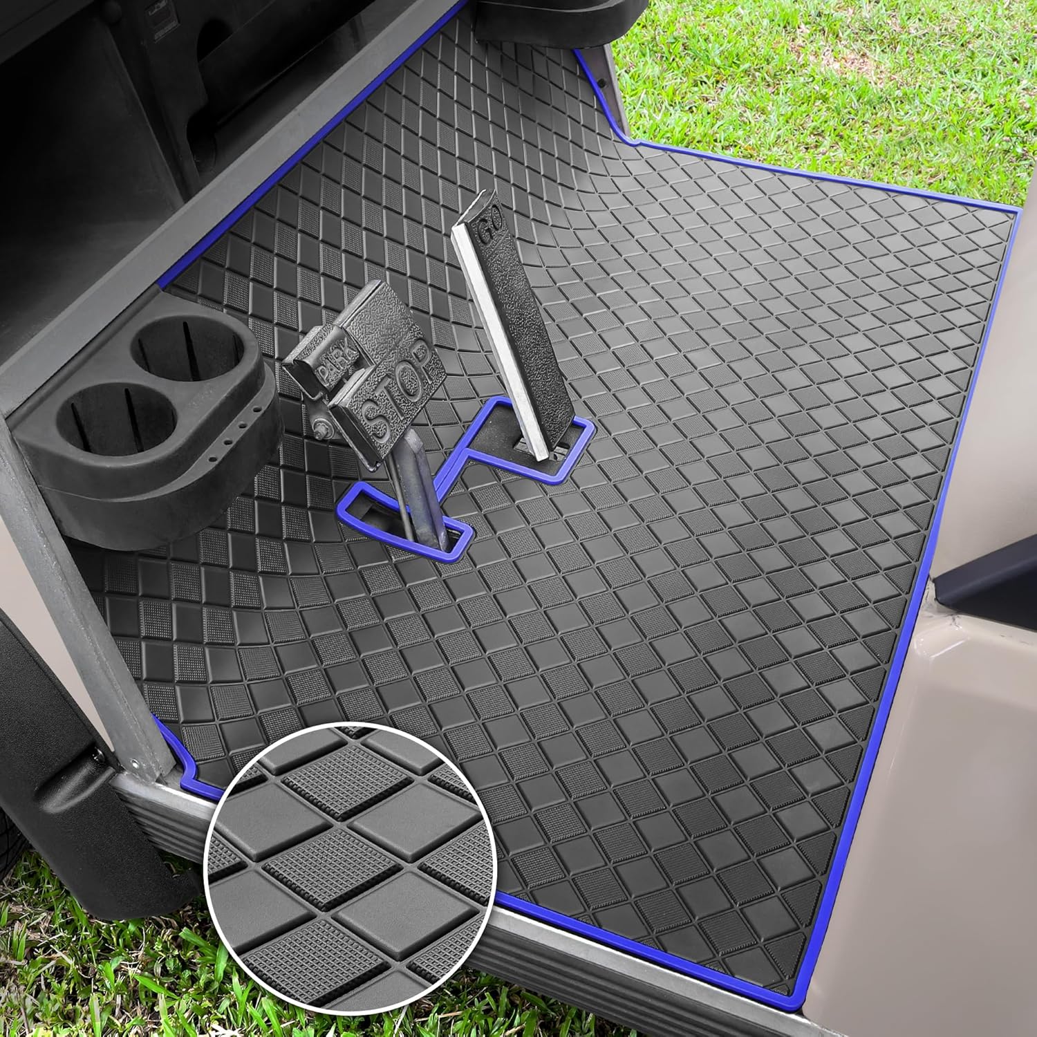 Club Car DS Floor Mat, Upgraded Non-Slip Full Coverage Golf Cart Floor Liner Mat Replacement with Heavy-Duty 8mm Rubber Design and Easy to Clean, Fits Club Car DS 1982-2013 / Villager 1982-2018 Blue