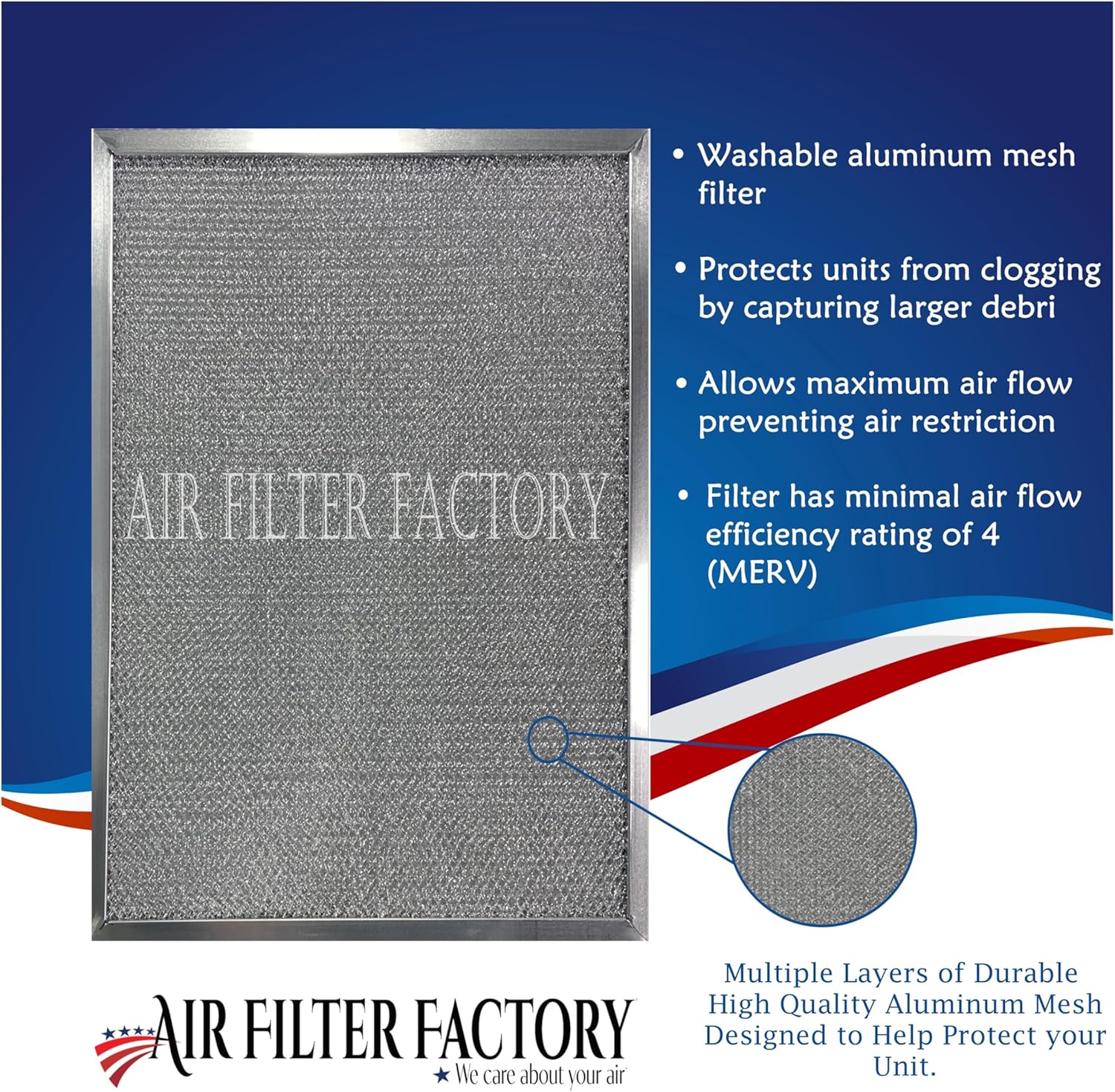 Air Filter Factory Washable Industrial Aluminum Foil Filter 20 x 25 x 1 Inches Nominal - 19-5/8 x 24-5/8 x 7/8 Inches Exact