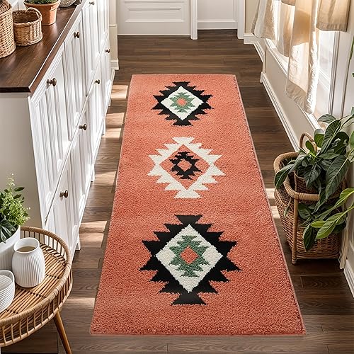 Yancorp Alfombra de baño bohemia, lavable, de 24 x 60 pulgadas, antideslizante, moderna, de microfibra suave y absorbente, con parte trasera de