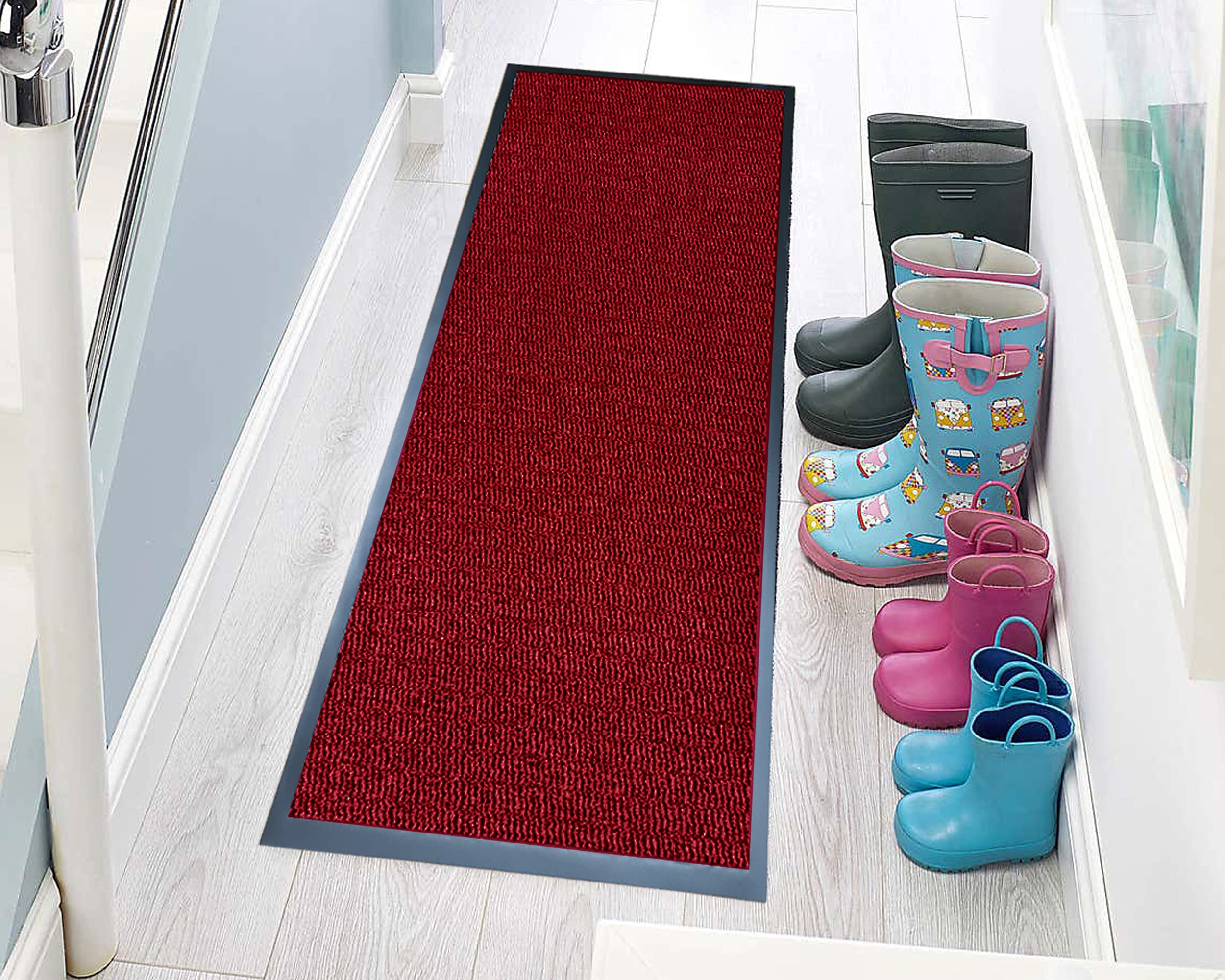 TrendMakers Hardwearing Heavy Duty PVC Edge Pile Top Rubber Barrier Mat Entrance Door Kitchen Floor Runners Mats Rugs | 60cm x 160cm | Wine Red | POLYPROPYLENE PILE โ image 1
